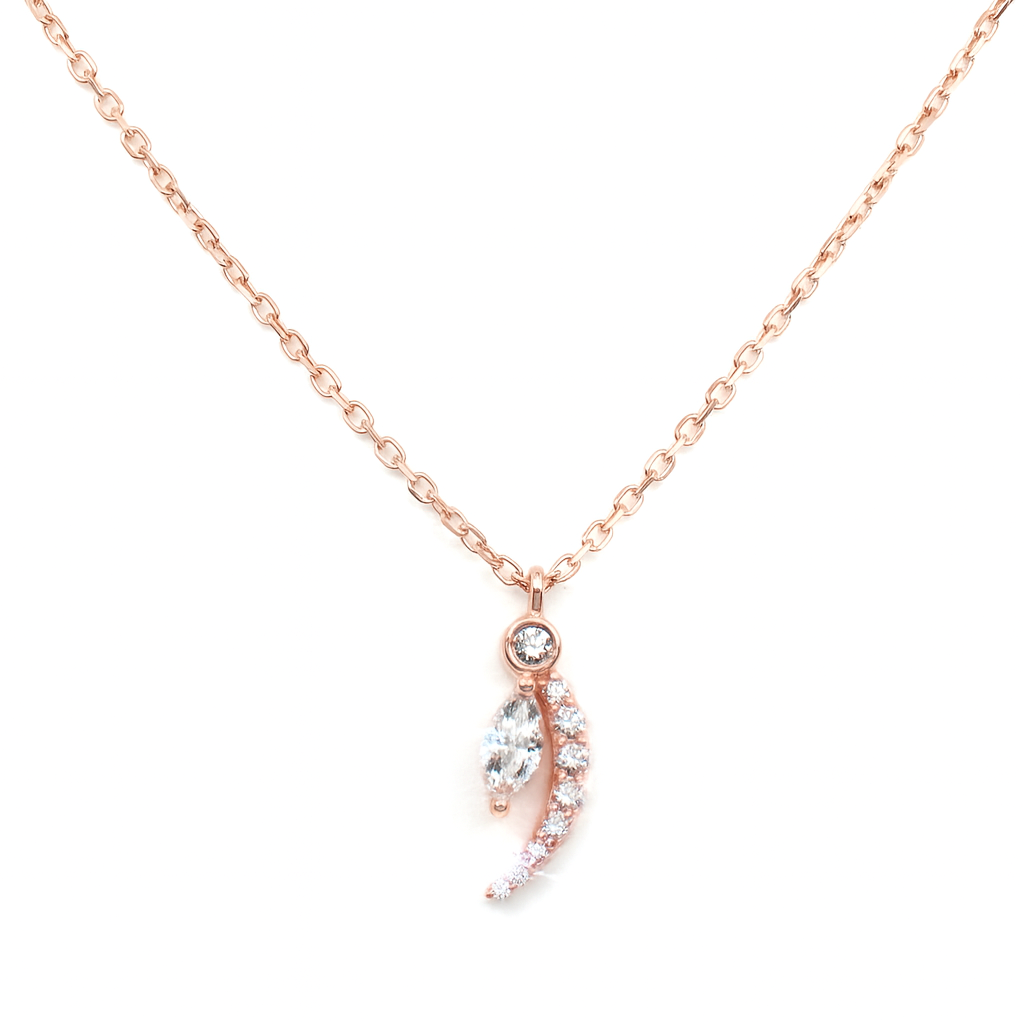 Rose cresent Diamond Leaf Pendant Necklace