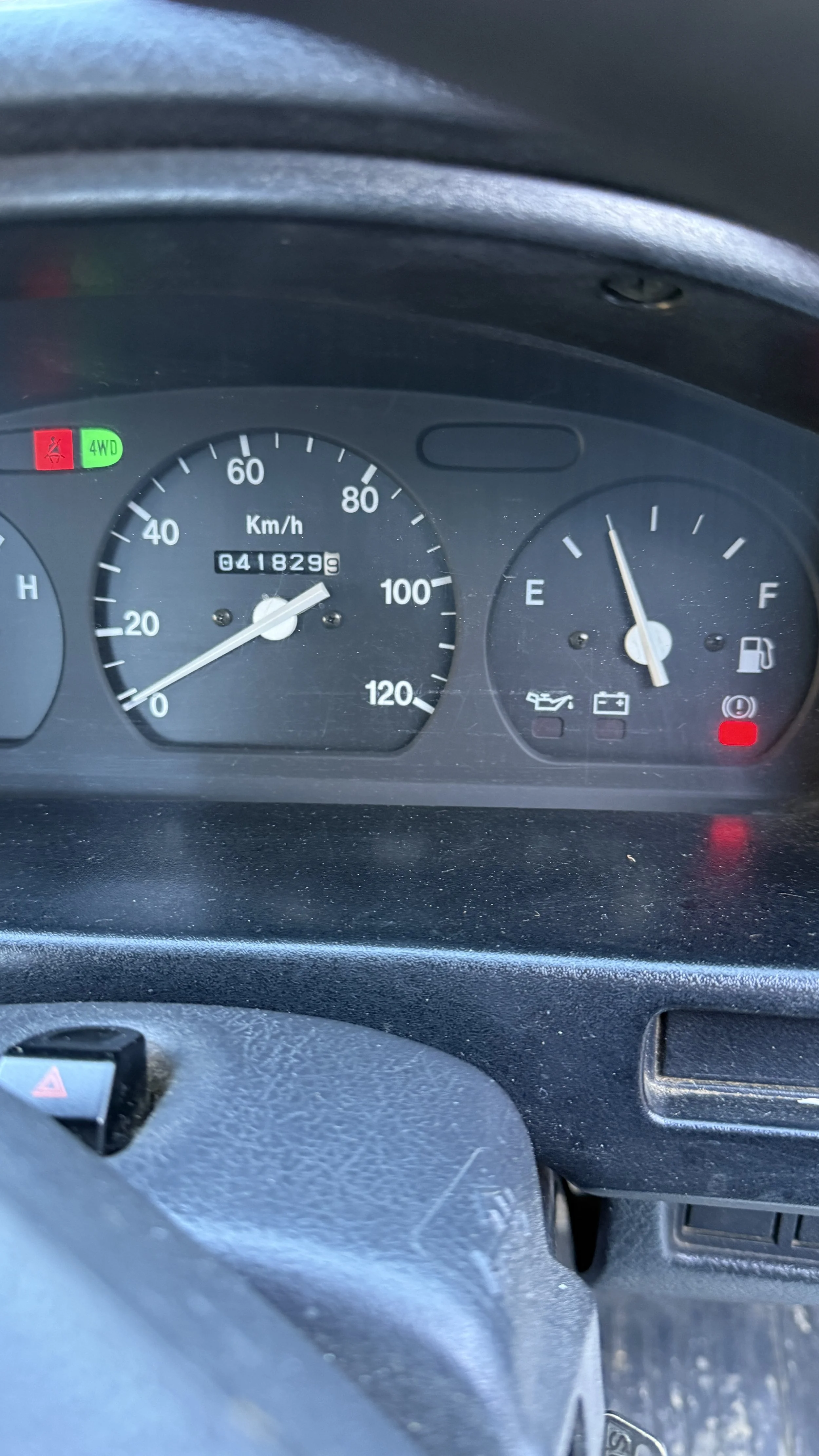 Dash Lights (that are on) From Left to Right; Seat Belt, 4 Wheel Drive & Emergency Brake