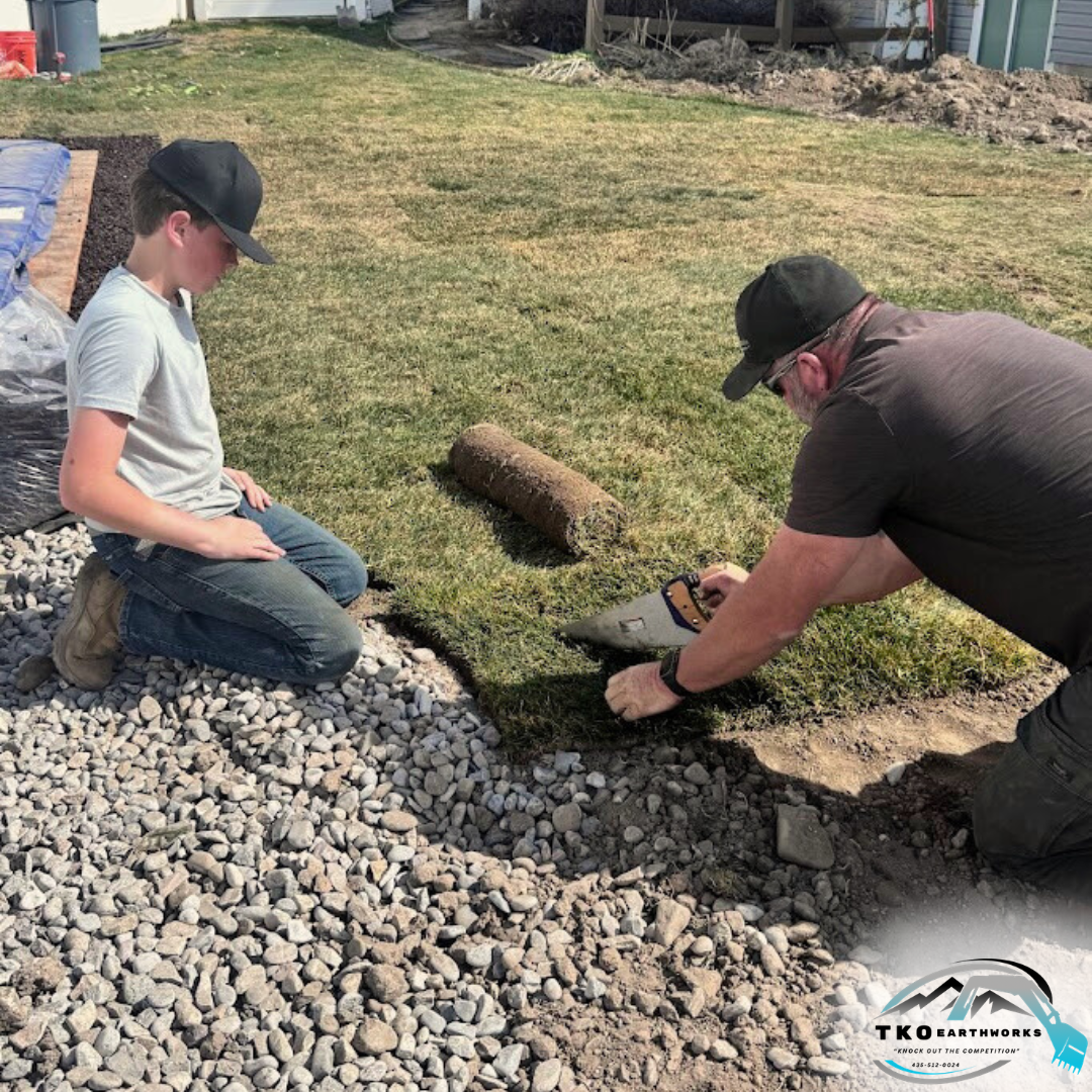 Laying sod at the end of a this job