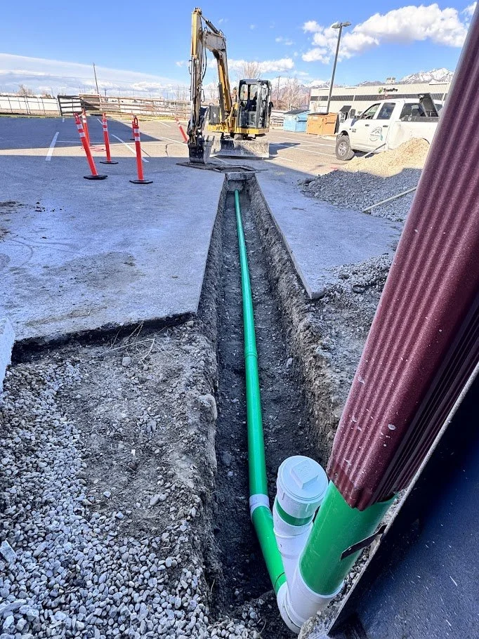 During - Connecting roof drain to storm drain box