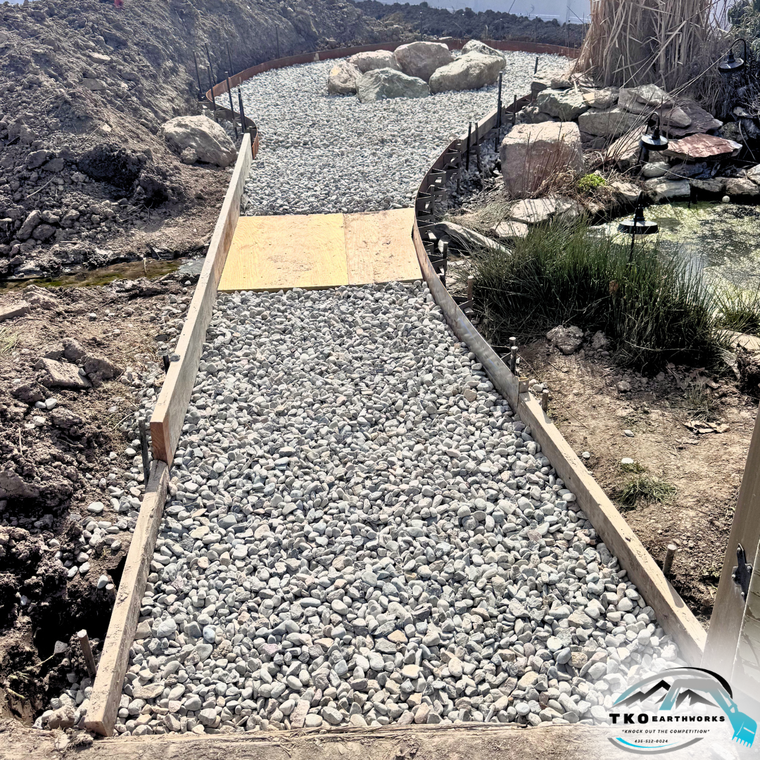Pouring concrete for a custom pathway to a Fire Pit