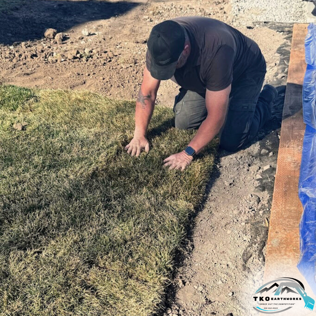 Laying sod at the end of a this job