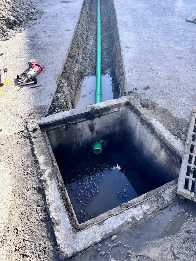 During - Connecting roof drain to storm drain box