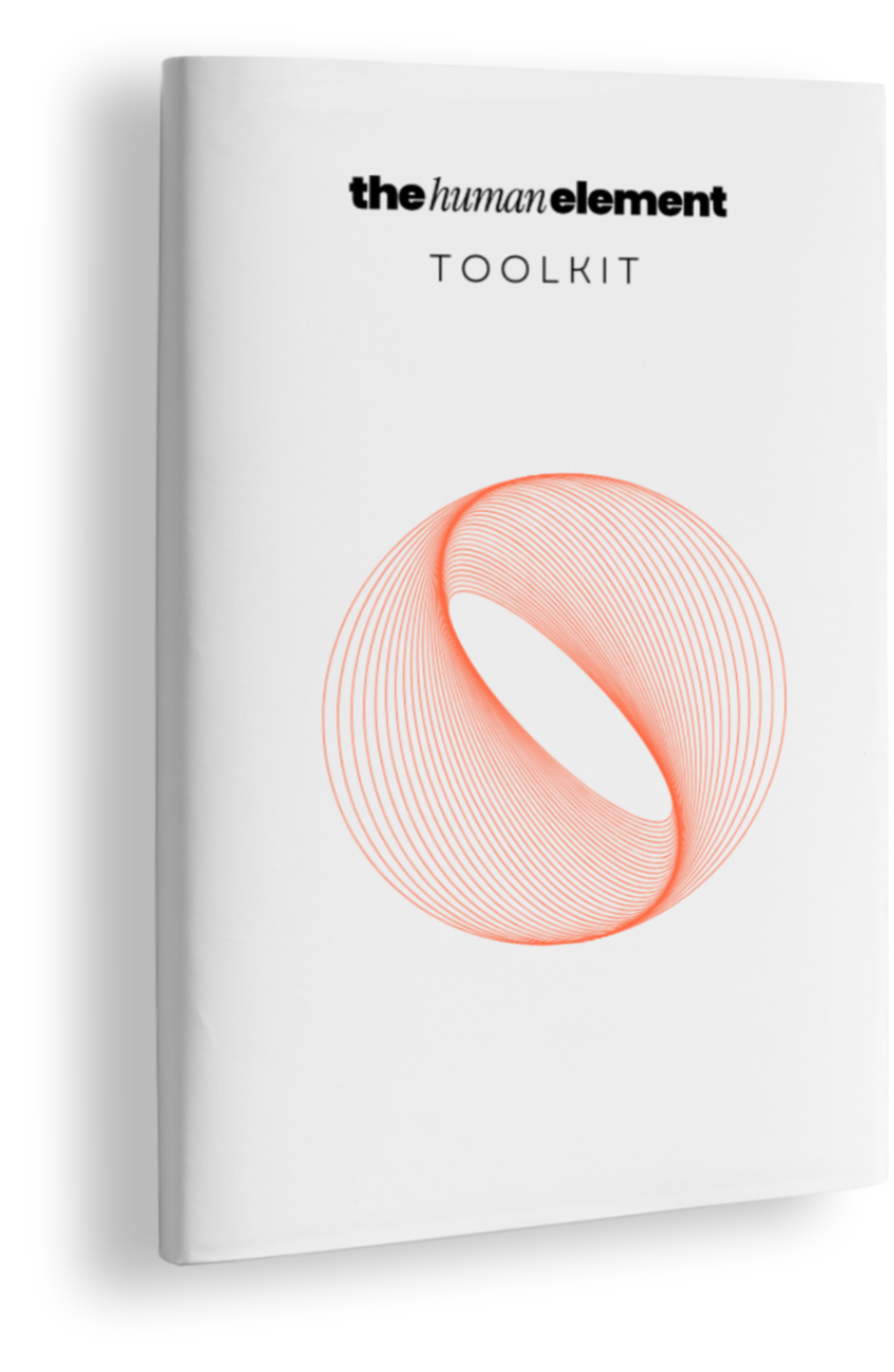 Portada de un libro con el título 'the humanelement toolkit' y un diseño de líneas en forma de espiral anaranjada sobre fondo blanco.