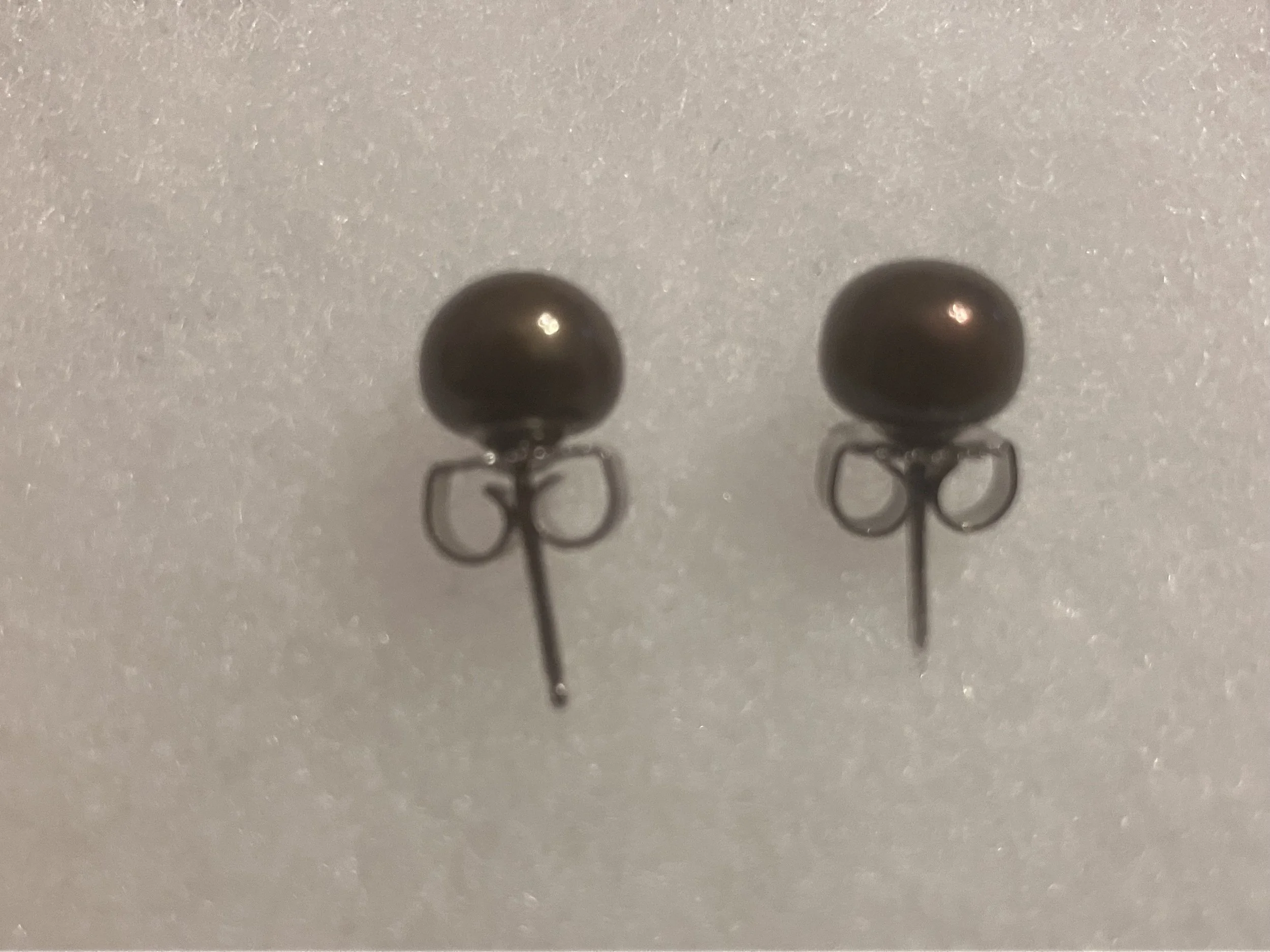 Genuine Pearl & Silver Ear Studs - Color Dark Purple