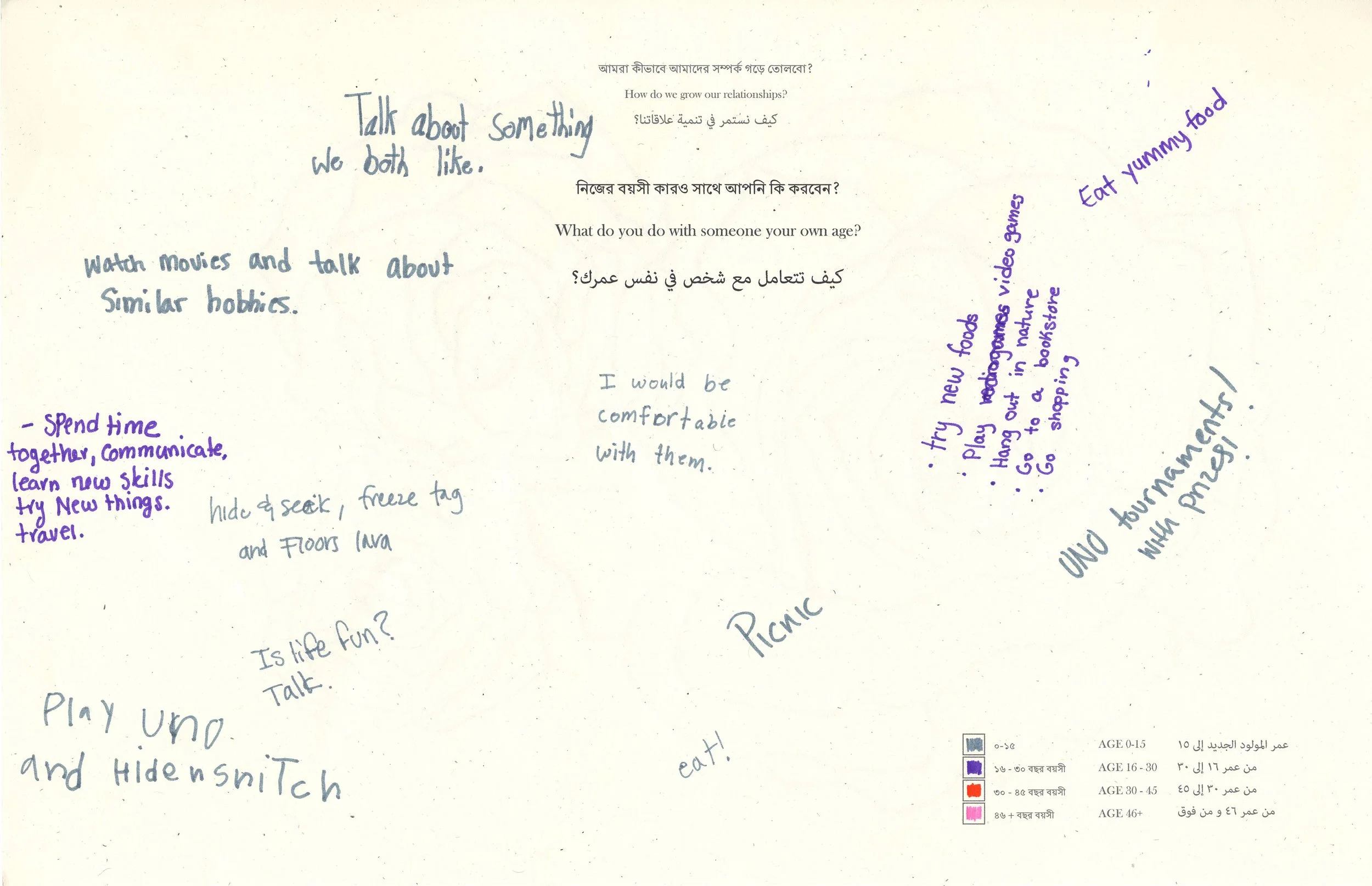 Page from the Activity Book asking the question: What do you do with someone your own age?