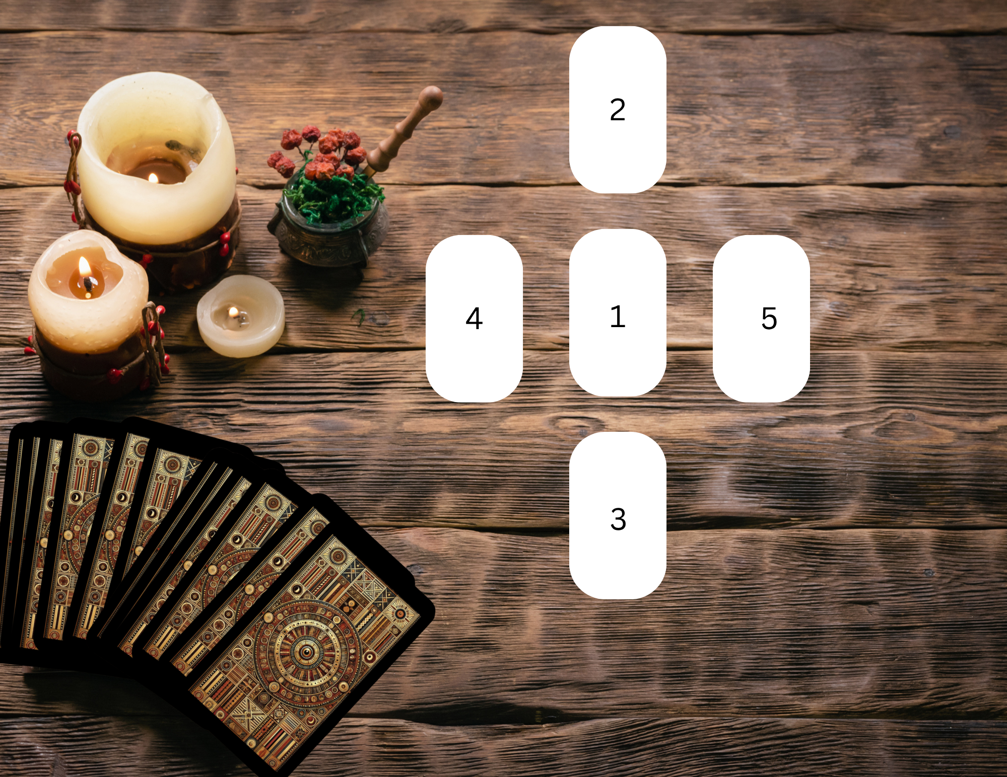 Ancestral Whisper Spread
1. What is the message from the ancestors?
2. What gift was passed down to you?
3. What wound do I need to heal?
4. What ancestral pattern is repeating in my life?
5. What is the path forward with their blessing?