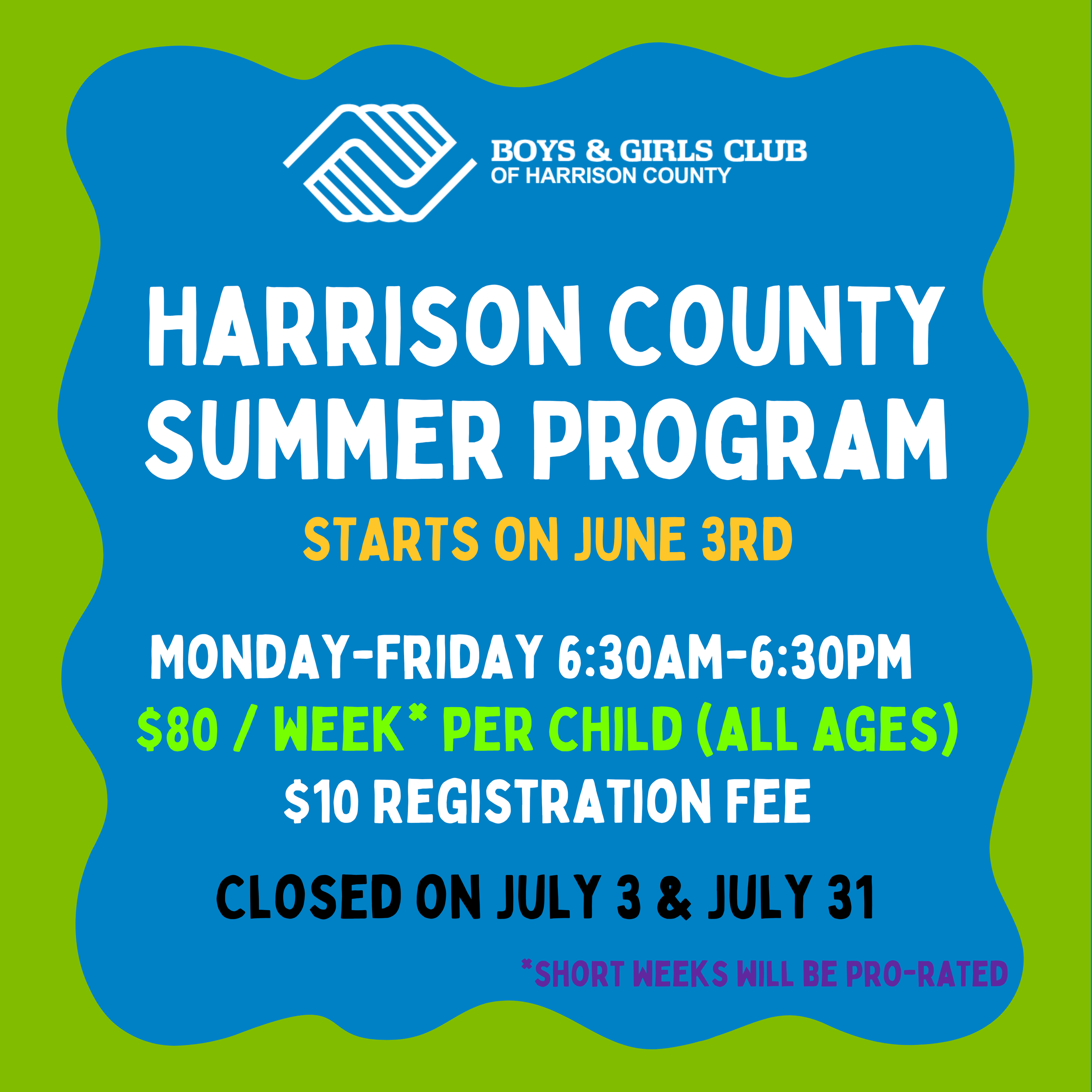 Graphic gives details on Crawford County Summer Program including price ($80/week) and start date (June 3rd)