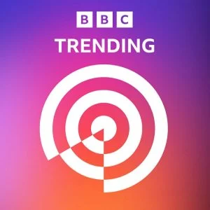 BBC Trending logo with purple, pink, and orange gradient background and concentric circle design.
