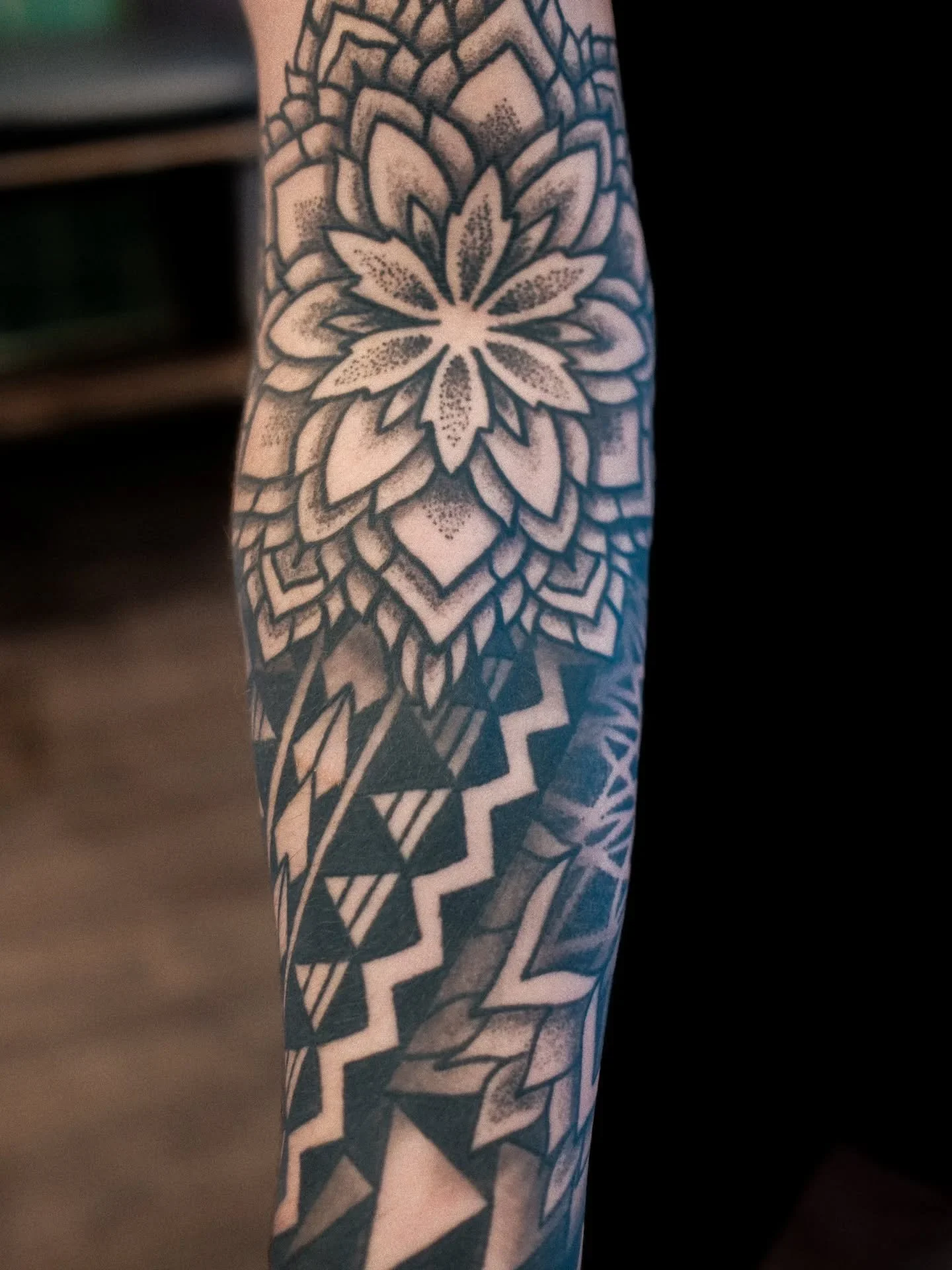 Always good to see healed work. Here's a lower sleeve I tattooed a year ago mixing together tribal and geometric styles. Nice to see all the shading smoothed out and the blacks still popping...