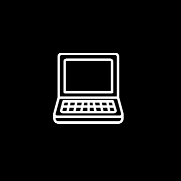 Outline of a laptop computer with a blank screen on a black background.