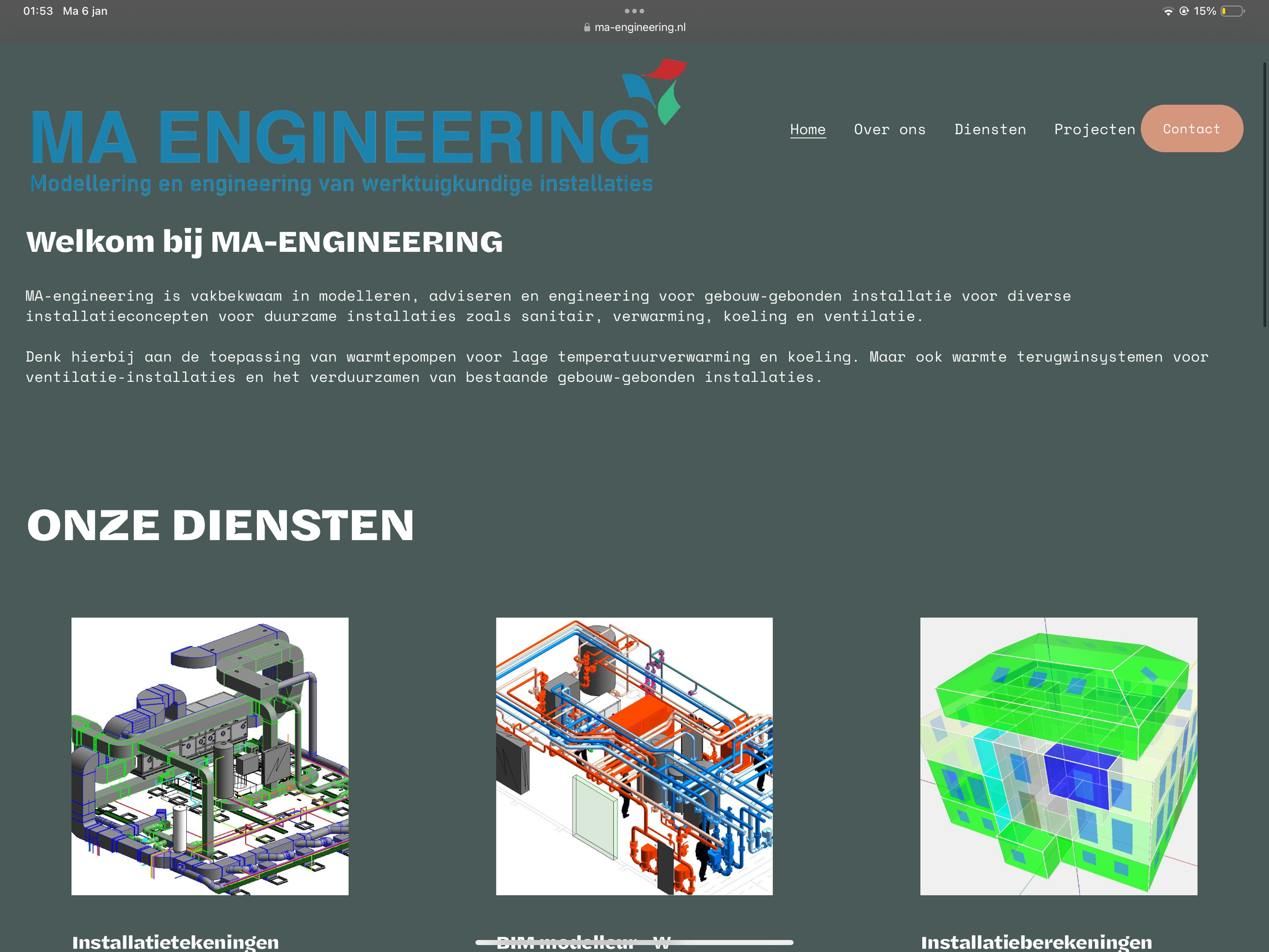 The homepage of MA-Engineering.nl is designed as a clear and professional introduction page.
• A prominent hero section: Featuring striking imagery and concise text that immediately communicates the company’s core expertise.
This ensures visitors in