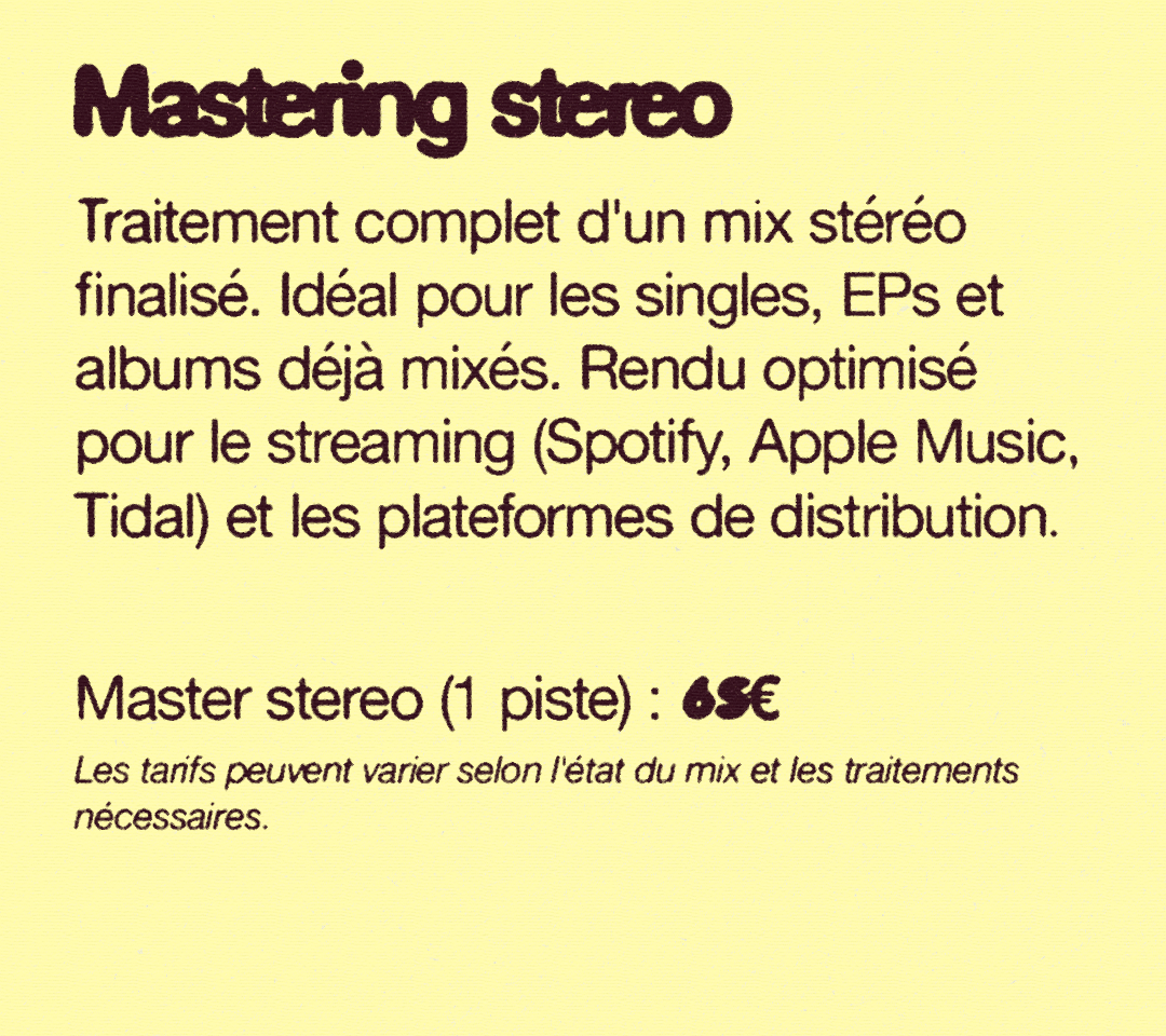 Encart mastering stéréo Studio Modisto
