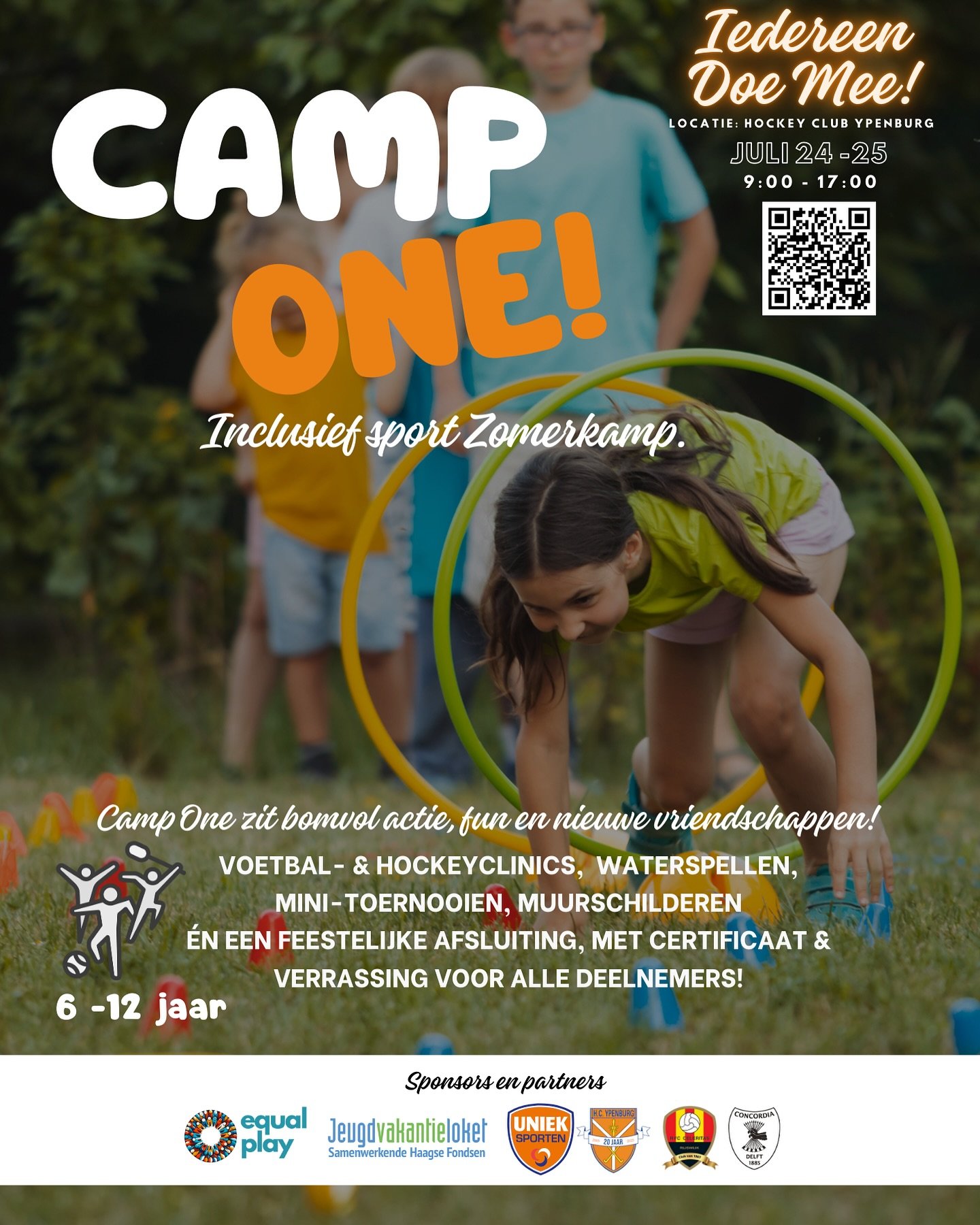 We hebben geweldig zomernieuws! 🌞😎

Deze juli organiseert Equal Play het allereerste Camp One&mdash;een tweedaags inclusief zomerkamp vol voetbal, hockey, waterpret en eindeloos veel plezier voor kinderen van 6&ndash;12 jaar!

📅 Wanneer? 24 &amp; 