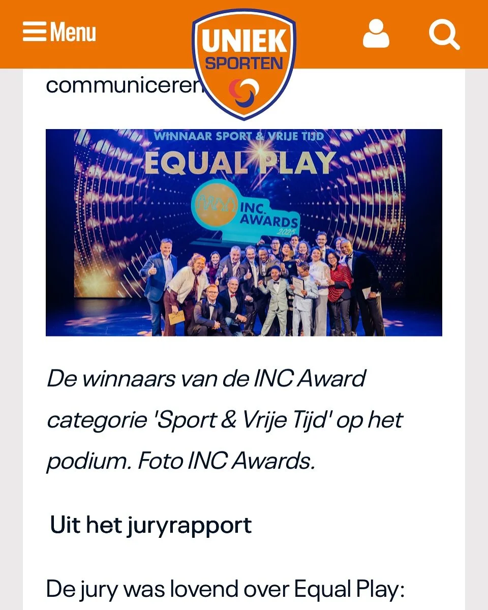 Zo mooi om te zien dat Uniek Sporten ons verhaal heeft gedeeld! 💛🙏 
Het artikel gaat over onze winst bij de INC Awards, zo trots! 

Dank jullie wel voor de aandacht voor inclusieve sport en voor alle kinderen die samen willen spelen en sporten. 

M