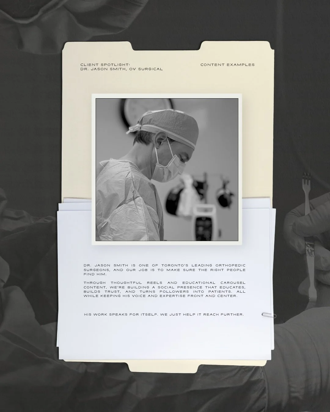 client spotlight: Dr. Jason Smith, OV Surgical 

Here&rsquo;s what we love about this partnership, Dr. Smith is genuinely one of Toronto&rsquo;s leading orthopedic surgeons. Our job isn&rsquo;t to make him sound like an expert. It&rsquo;s to make sur
