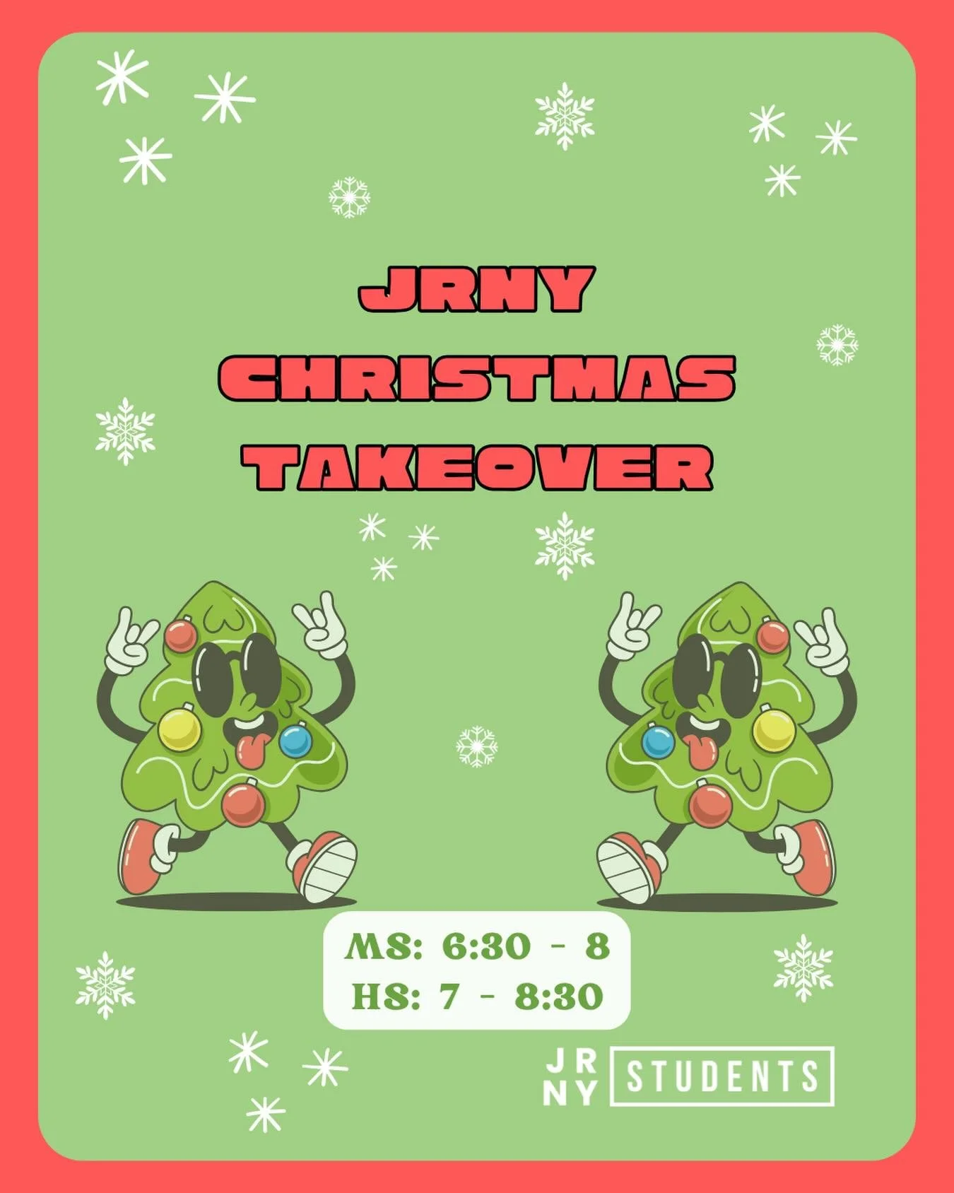 Come join us tonight for our end of the year Christmas Party!! 
Jesus, Games, and Chicken Tenders! 

MS: 6:30-8
HS: 7-8:30

#youthmin #journeychurch #christmas #jrnystudents