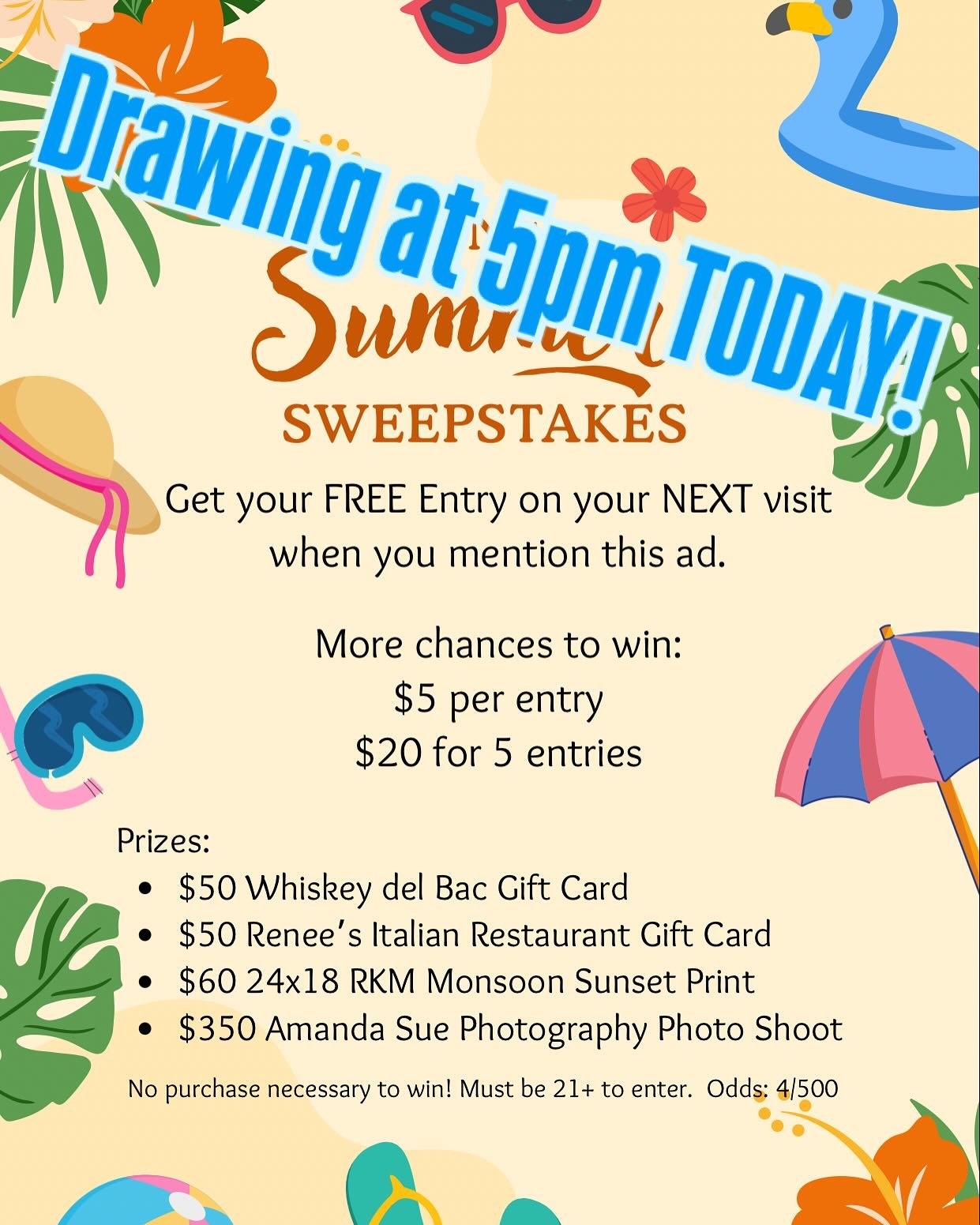 LAST CHANCE TO ENTER! Drawing at 5pm today.

Come in to get your FREE entry and buy more entries. Of course have a beer &hellip; get cans to go &hellip; and hang out for tacos. Todd is grilling up Al Pastor tacos, Erika is behind the bar.