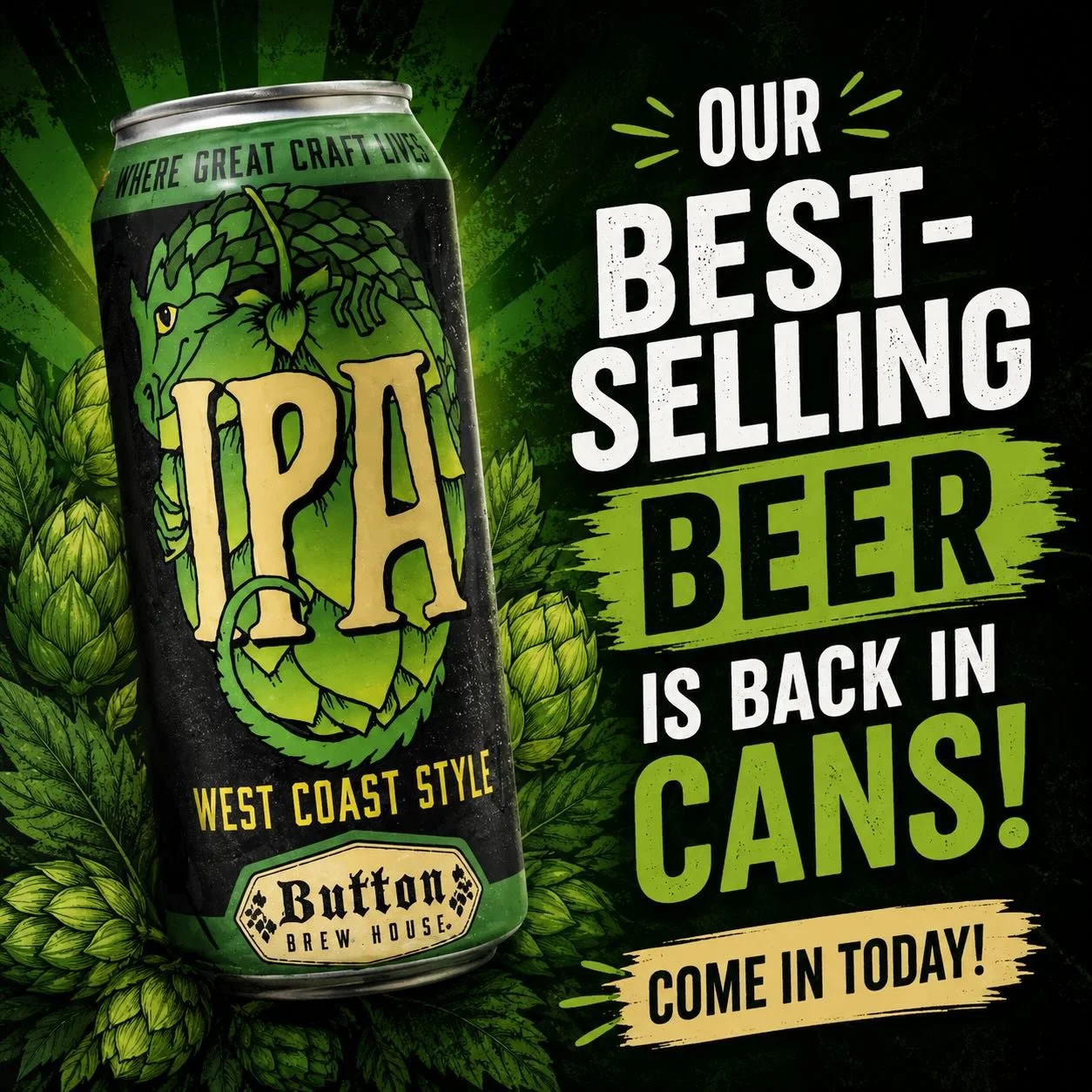 I know I know &hellip; It&rsquo;s been far too long &hellip;. BUTTON IPA is back in cans! Get some TODAY!