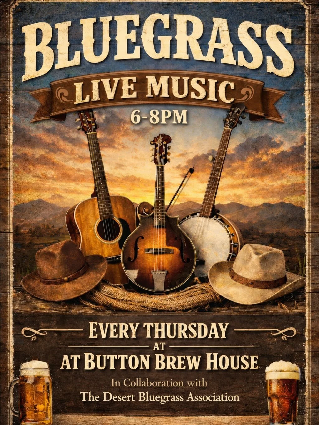 07.02 Thu Open 2-8pm | 5-7pm Hoppy Hour
🎤 Music: Desert Bluegrass Association Jam Session
🍴 Food: Brazilian Delights

07.03 Fri Open 12-10pm
25% off Pitchers | 5-7pm Hoppy Hour

07.04 Sat Holiday Hours 1-5pm
Happy 4th of July

07.05 Sun Open 12-6pm