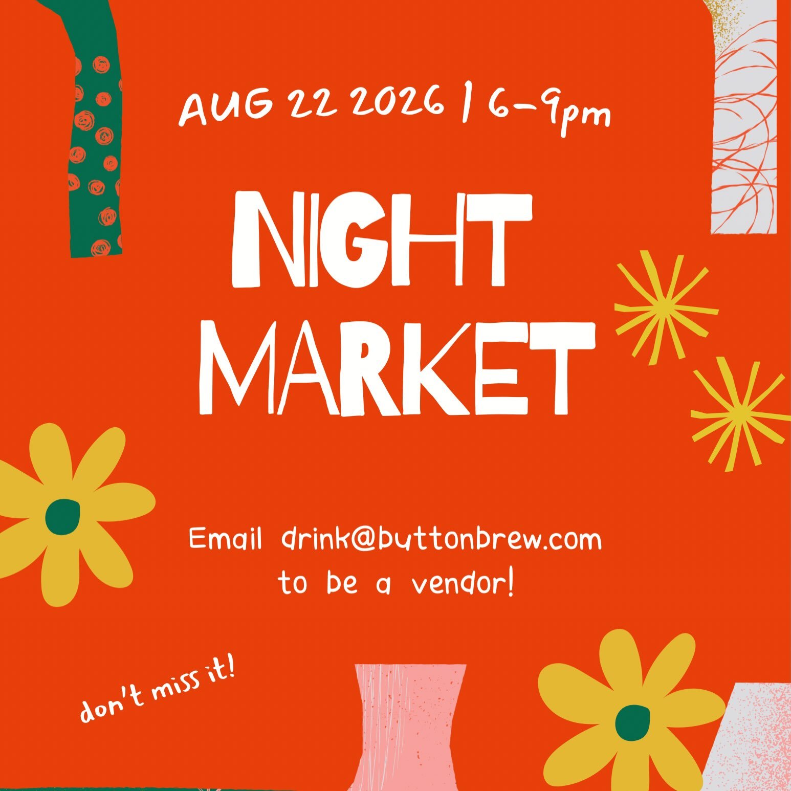 Become a vendor for our upcoming market. Email drink@buttonbrew.com TODAY!