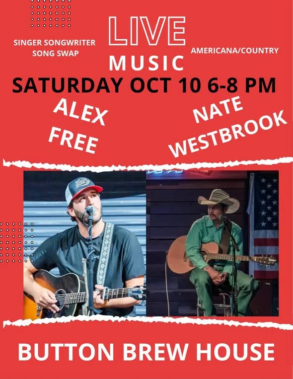 Join us for a special Singer Songwriter Song Swap featuring Alex Free and Nate Westbrook. Enjoy an evening of Americana and Country music in our welcoming taproom.