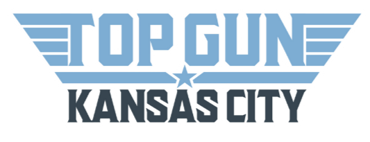 Logo of Top Gun Kansas City with blue and black design elements.