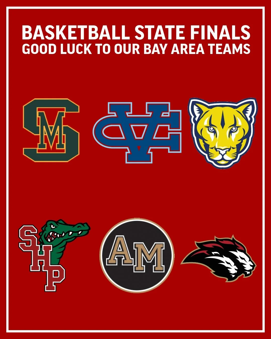 Good luck to all teams playing for state titles this weekend!

Basketball 🏀 
D5 Boys &ndash; Sylmar (24-12) vs. San Marin (21-13)
D3 Girls &ndash; El Dorado (23-14) vs. Valley Christian (16-15)
D3 Boys &ndash; Birmingham (22-7) vs. Cornerstone Chris