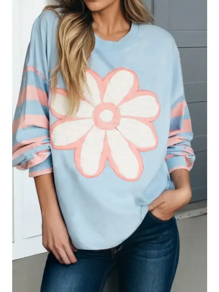 Flower Patch Drop Shoulder Striped Top