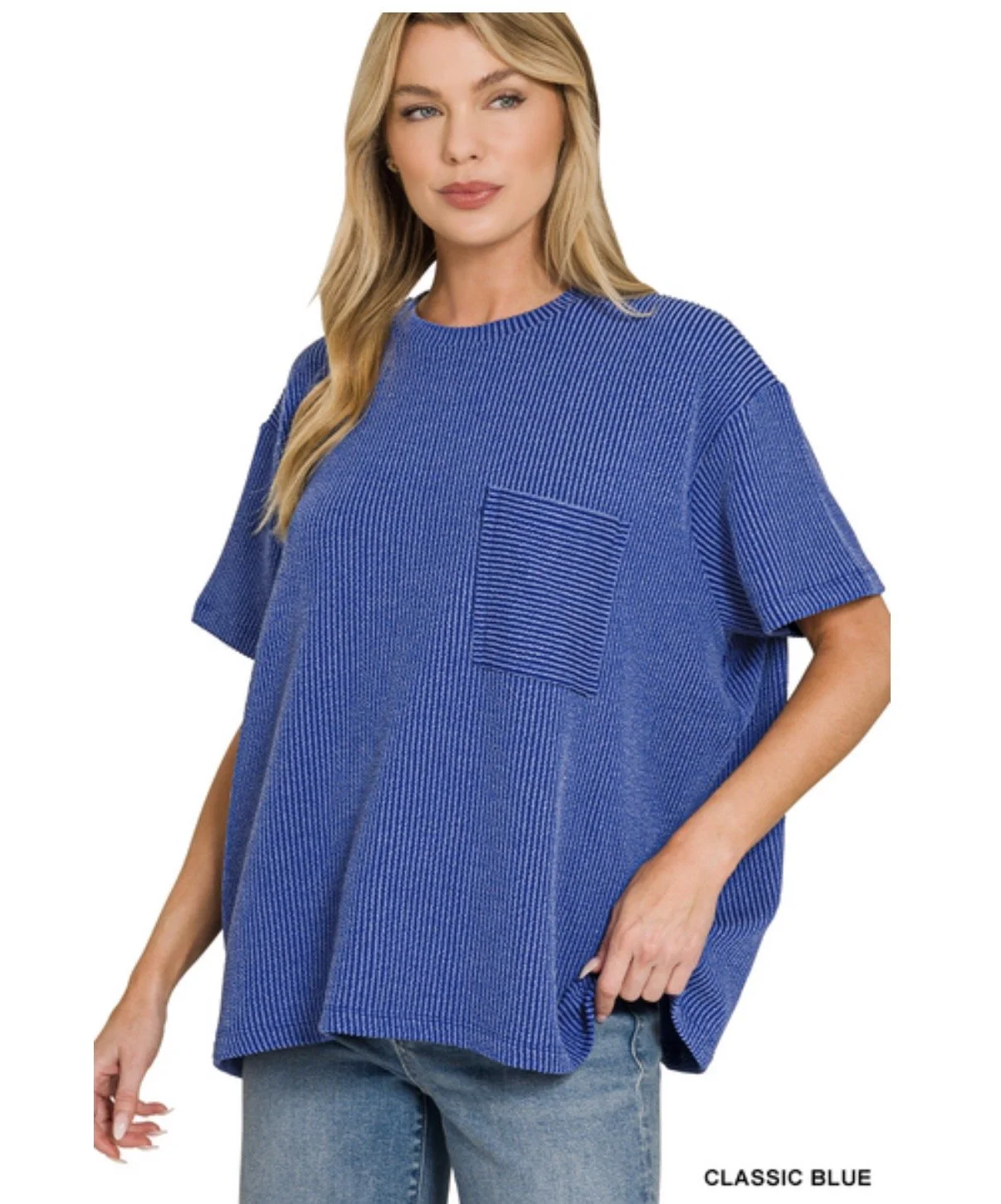 Zenana Rib Short Sleeve, Front Pocket Tee