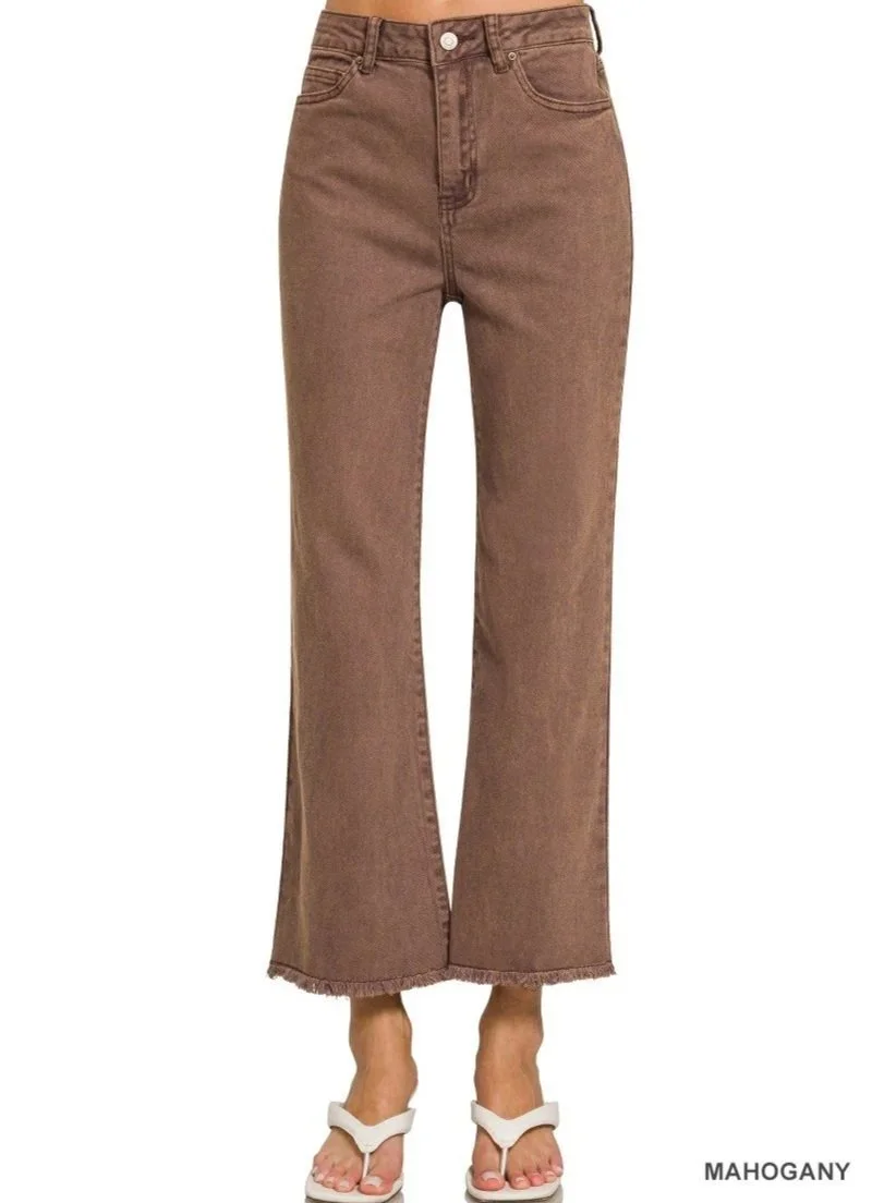Zenana Acid Washed High Waist Frayed Hem Bootcut Pants