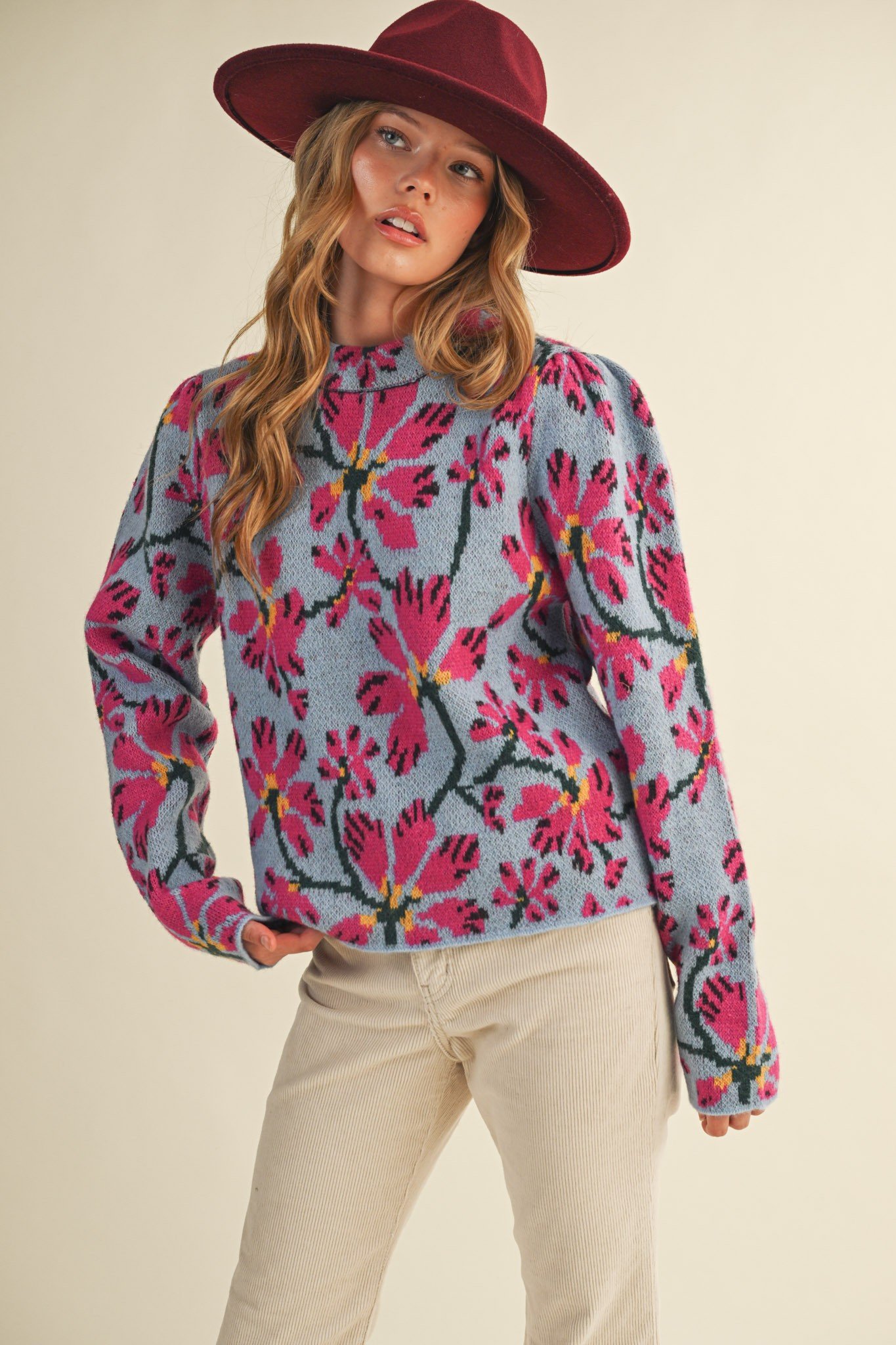 Floral Mock Neck Sweater