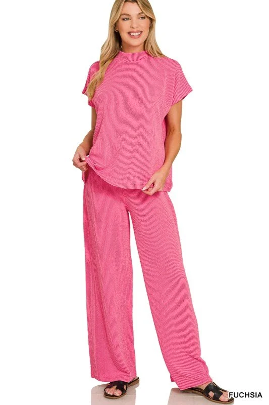 Zenana Raised Ribbed pant set