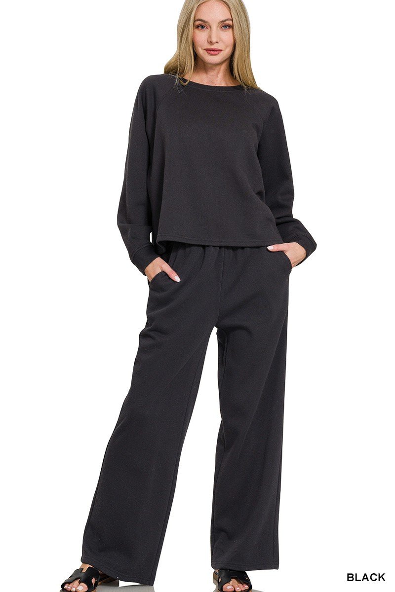 Zenana Fleece Raglan Sleeve Pullover & Sweatpants Set