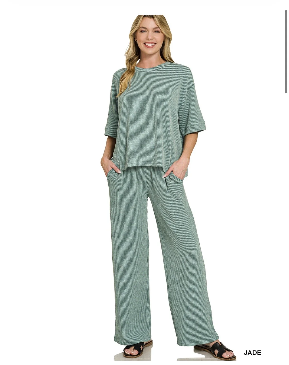 Zenana Raised-Ribbed drawstring pant set