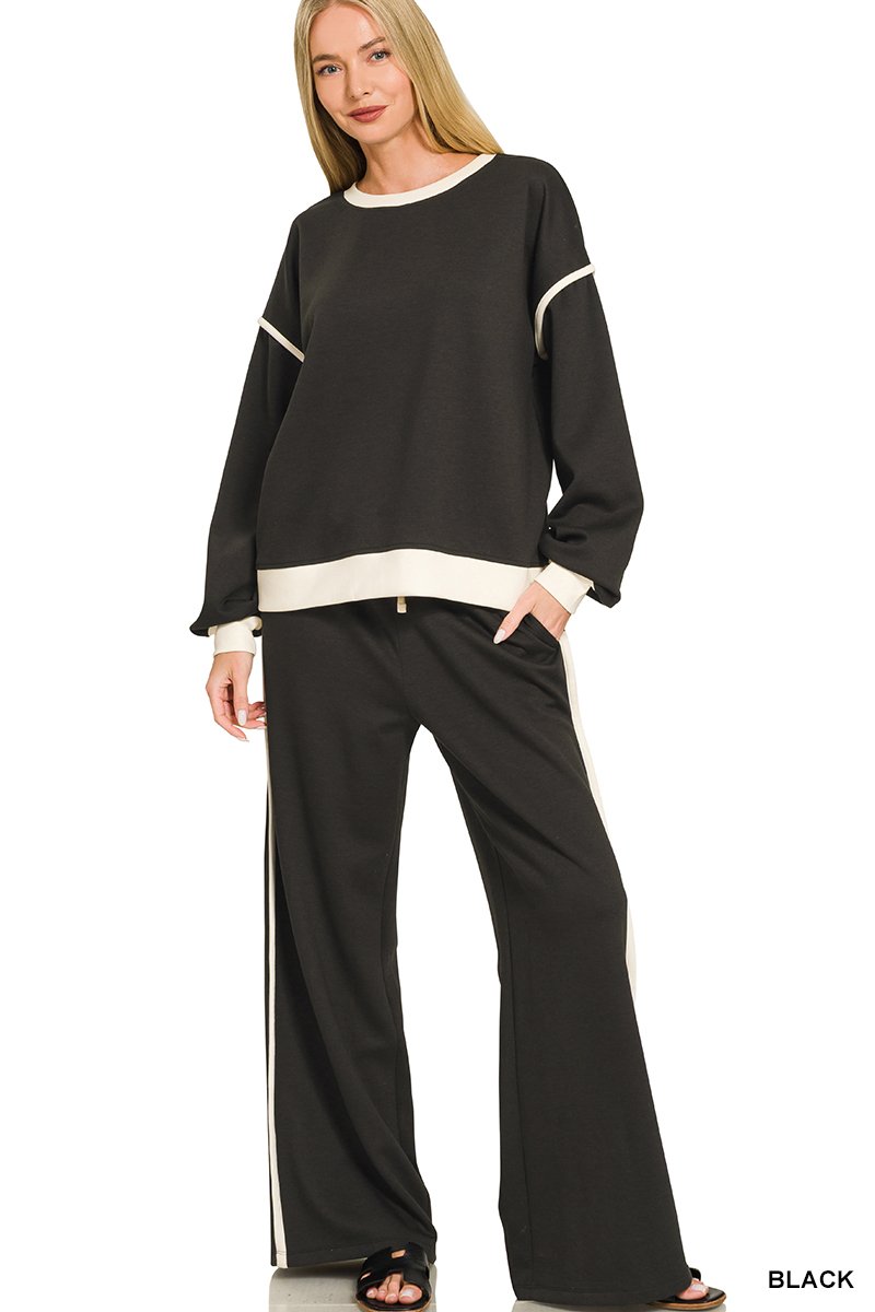 Scuba contrast trim piping detail sweatshirts & pants set