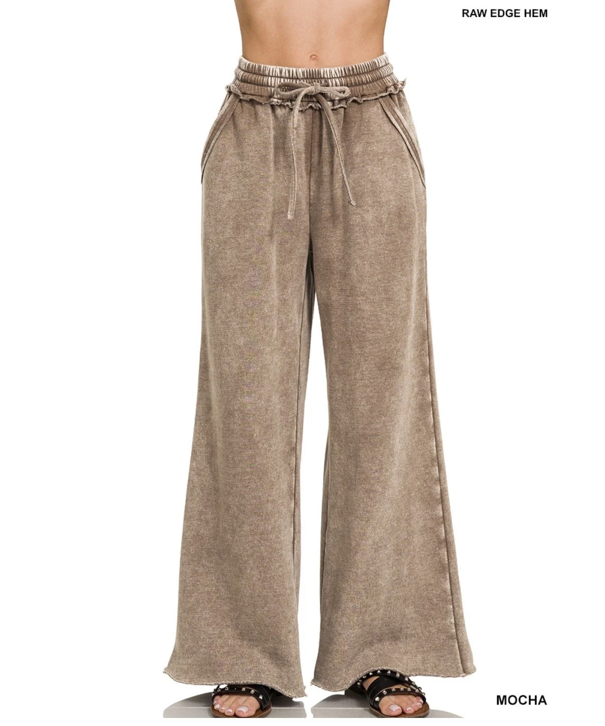 Zenana Acid Wash Fleece Palazzo Sweatpants With Pockets