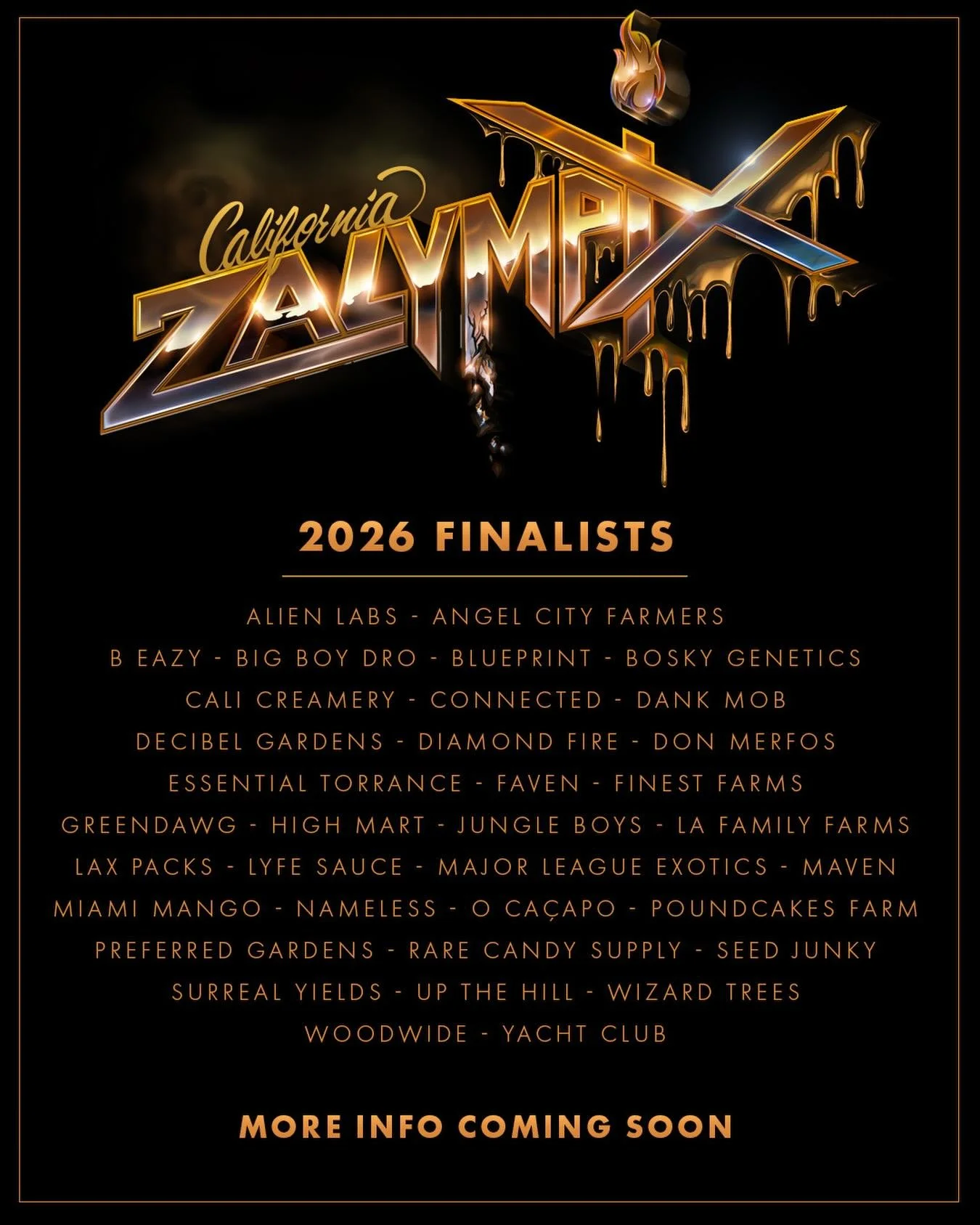 During the recent preliminary round, 26 industry judges voted on the entries we received from brands throughout California to determine the finalists for the public California Zalympix Competition May 2026. 
 
Normally we choose 28 finalists for the 