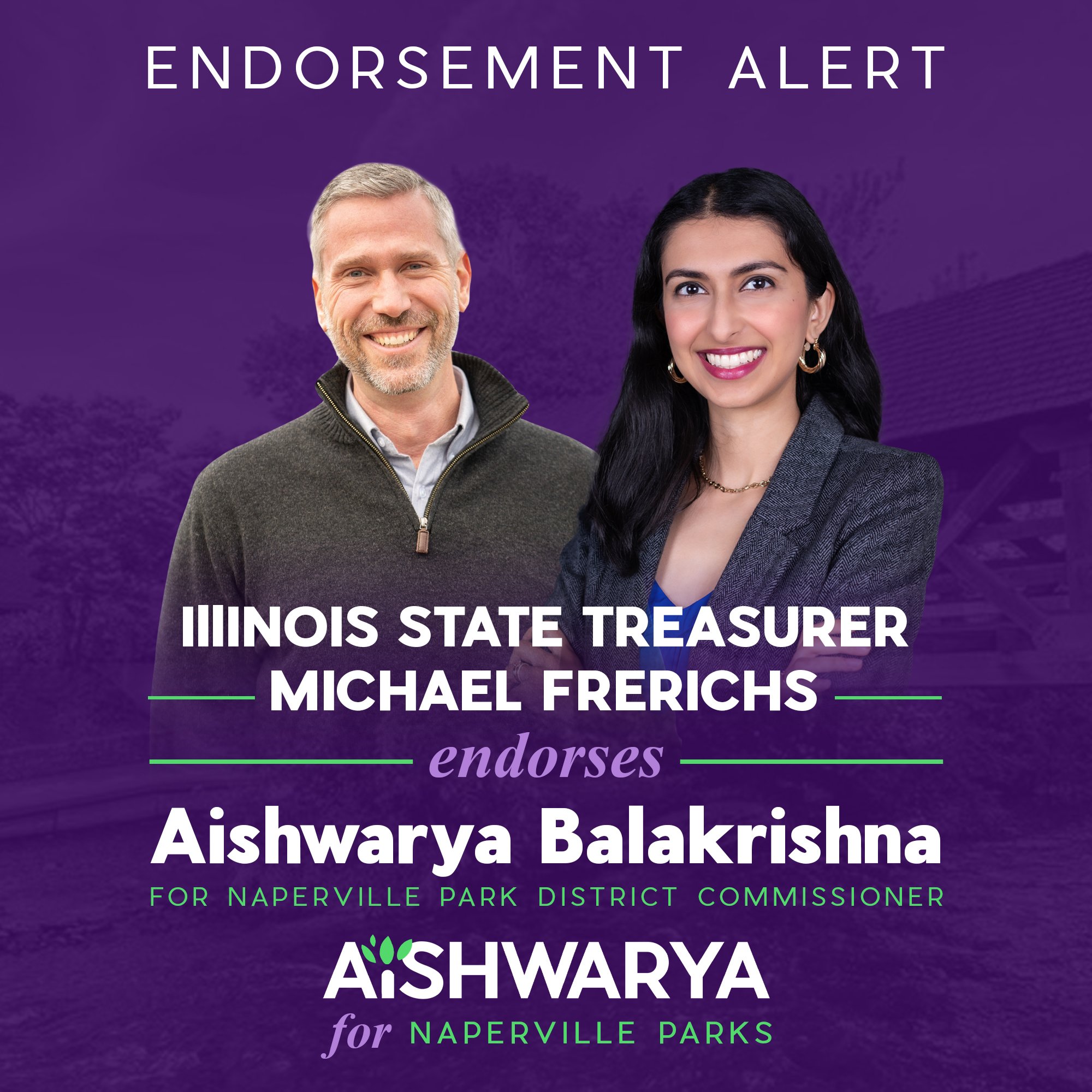 I’m excited to announce I have received the endorsement of Illinois State Treasurer Michael Frerichs for my candidacy for Naperville Park District Commissioner!
Treasurer Frerichs is a champion for fiscally responsible policies that invest in
