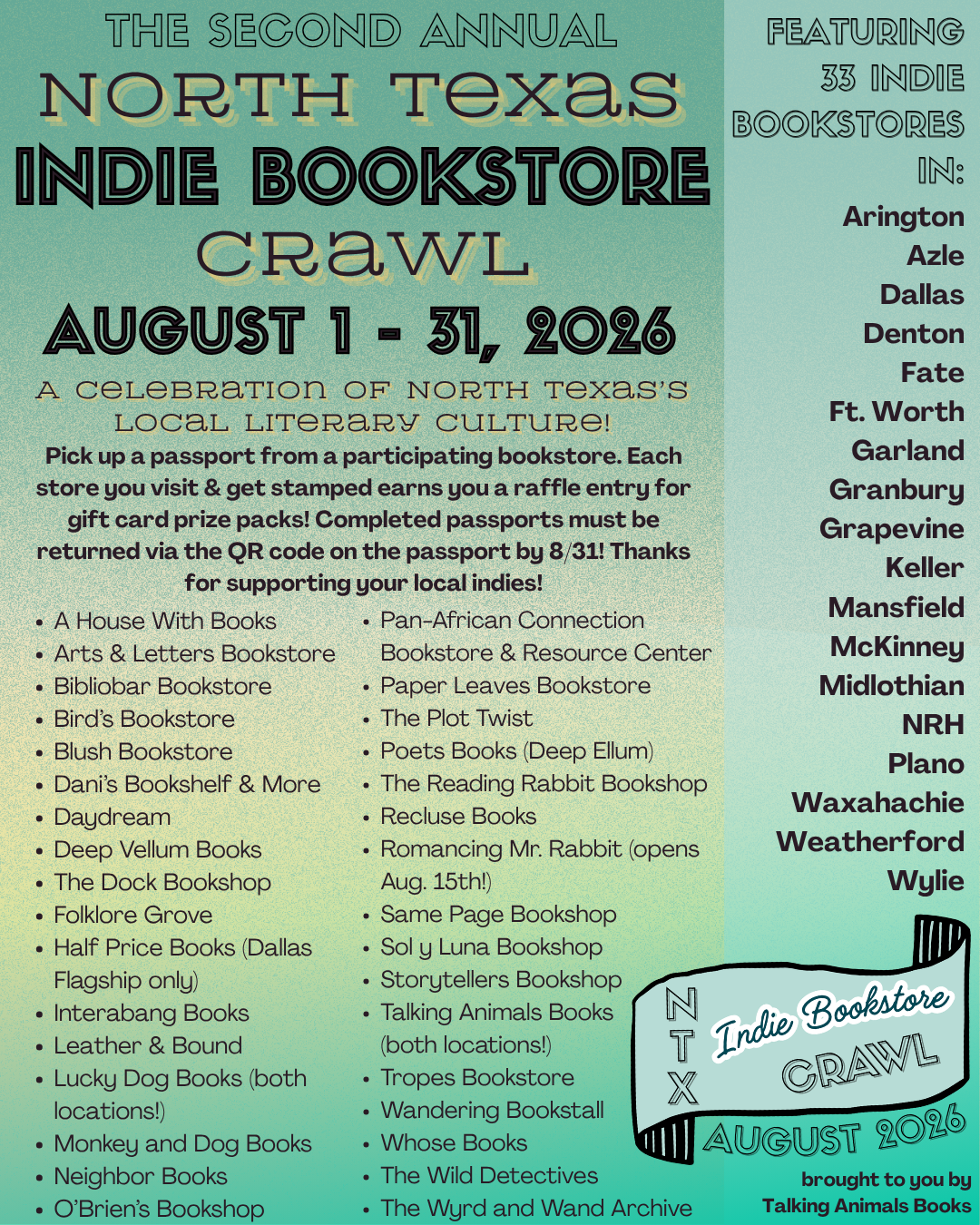 2026 NTX Indie Bookstore Crawl Main Poster.png