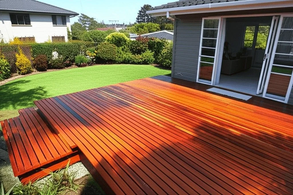 finished pine deck stained for halswell client by reuben ellis decorating