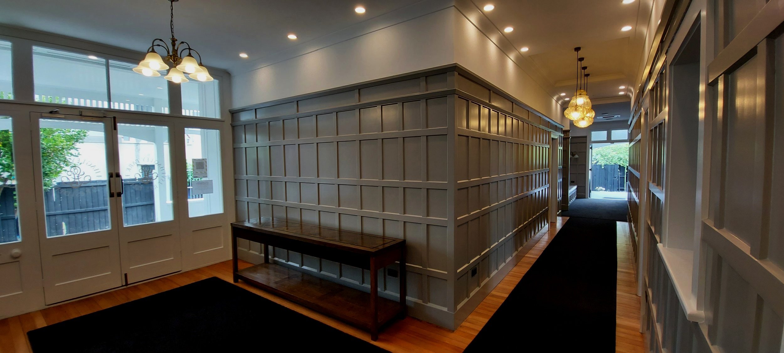 Interior office painting timber wall paneling Christchurch City Centre