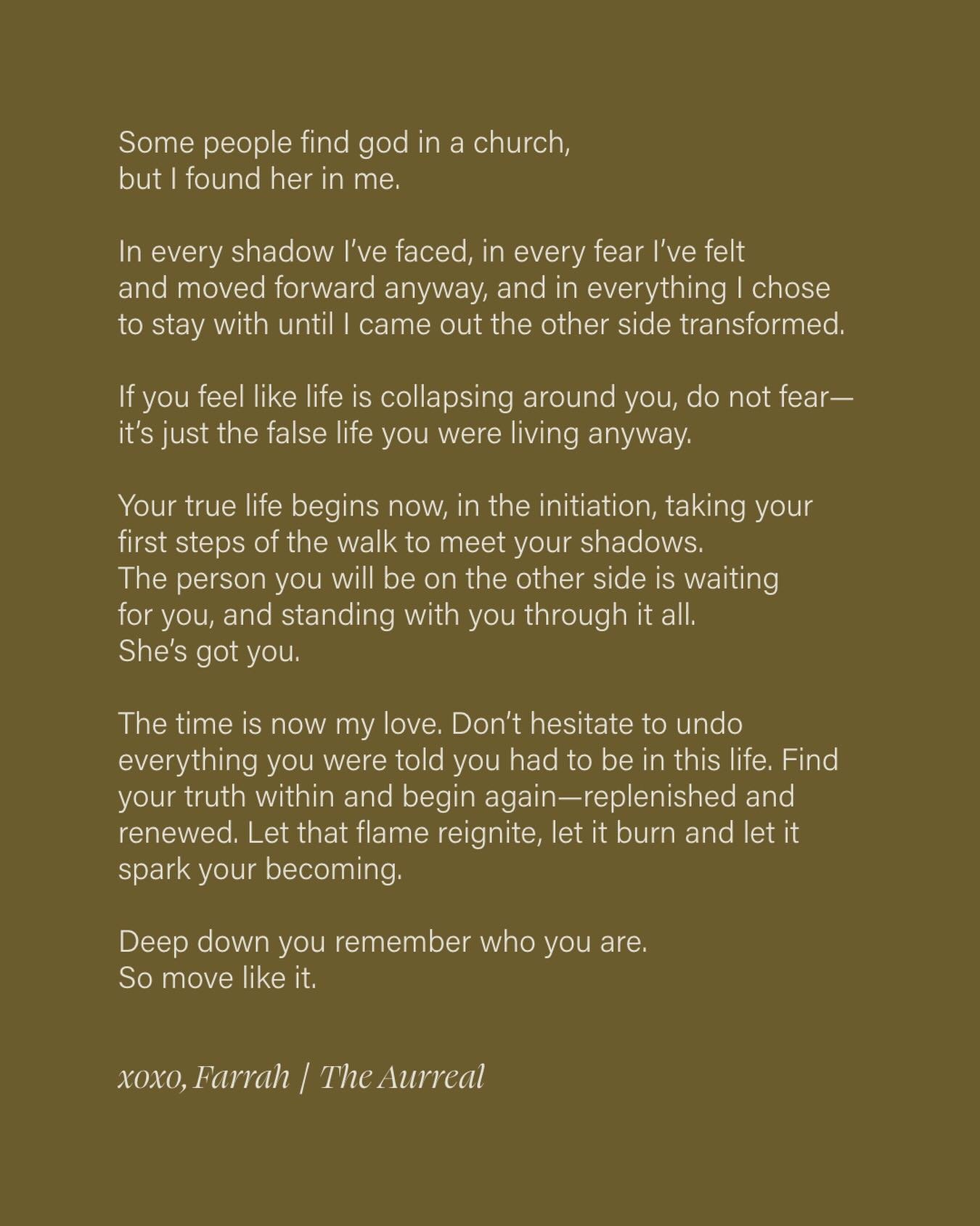 The time is now my love 🕊️

When you&rsquo;re ready for your sacred initiation, @theaurreal.co is here for you.

People pleasing | over-giving | peacekeeper | inner voice