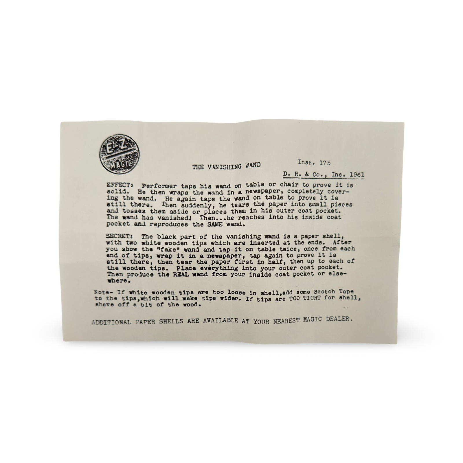 Vanishing Wand. D. R. & Co., Inc. (D. Robbins, E-Z Magic), 1961.