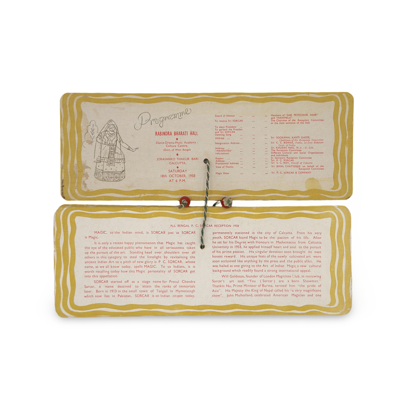 All Bengal P. C. Sorcar Reception Programme. Rabindra Bharati Hall, Calcutta, 1958.