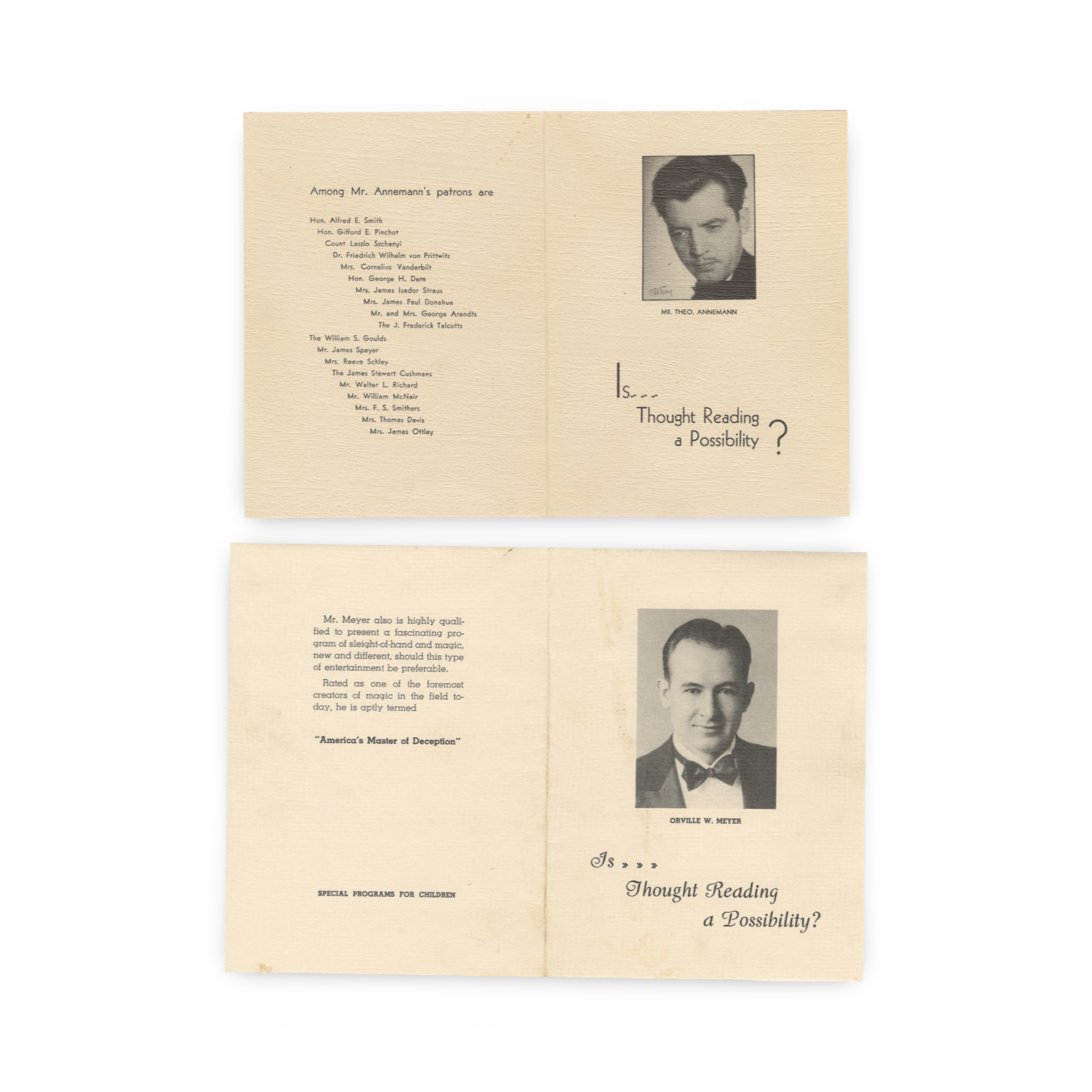 Ted Annemann. Is Thought Reading a Possibility? New York, ca. 1930s.