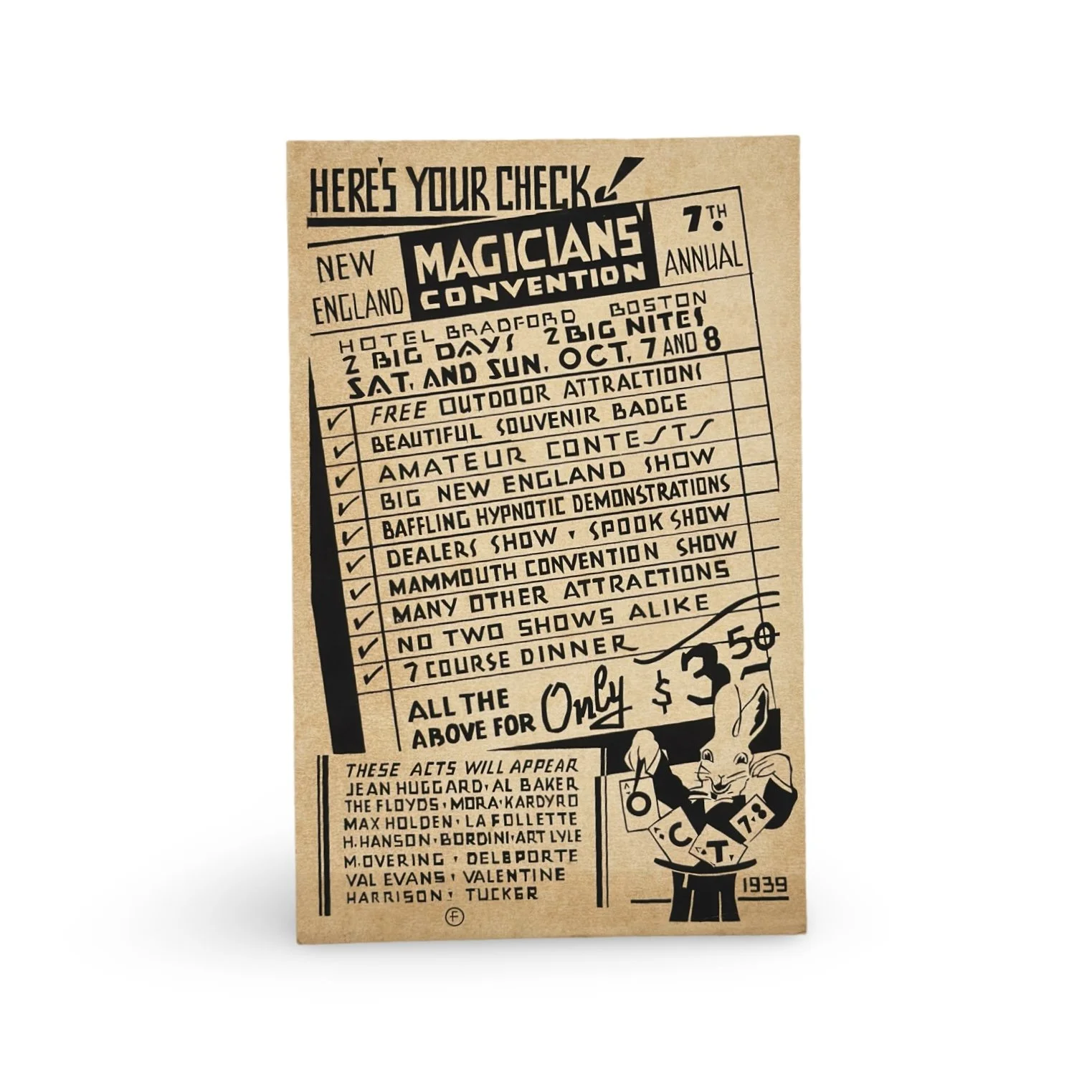 New England Magicians’ Convention Broadside. Boston, 1939.