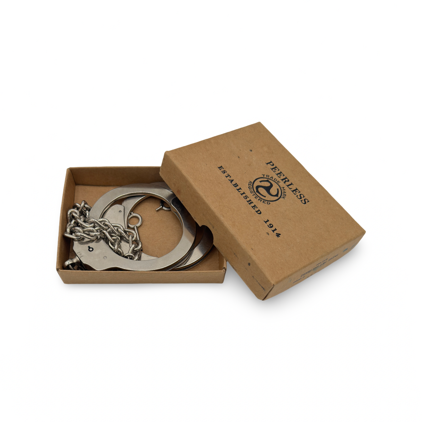 Peerless Handcuffs with Original Box. Peerless Handcuff Co., Springfield, Mass., ca. mid-20th century.