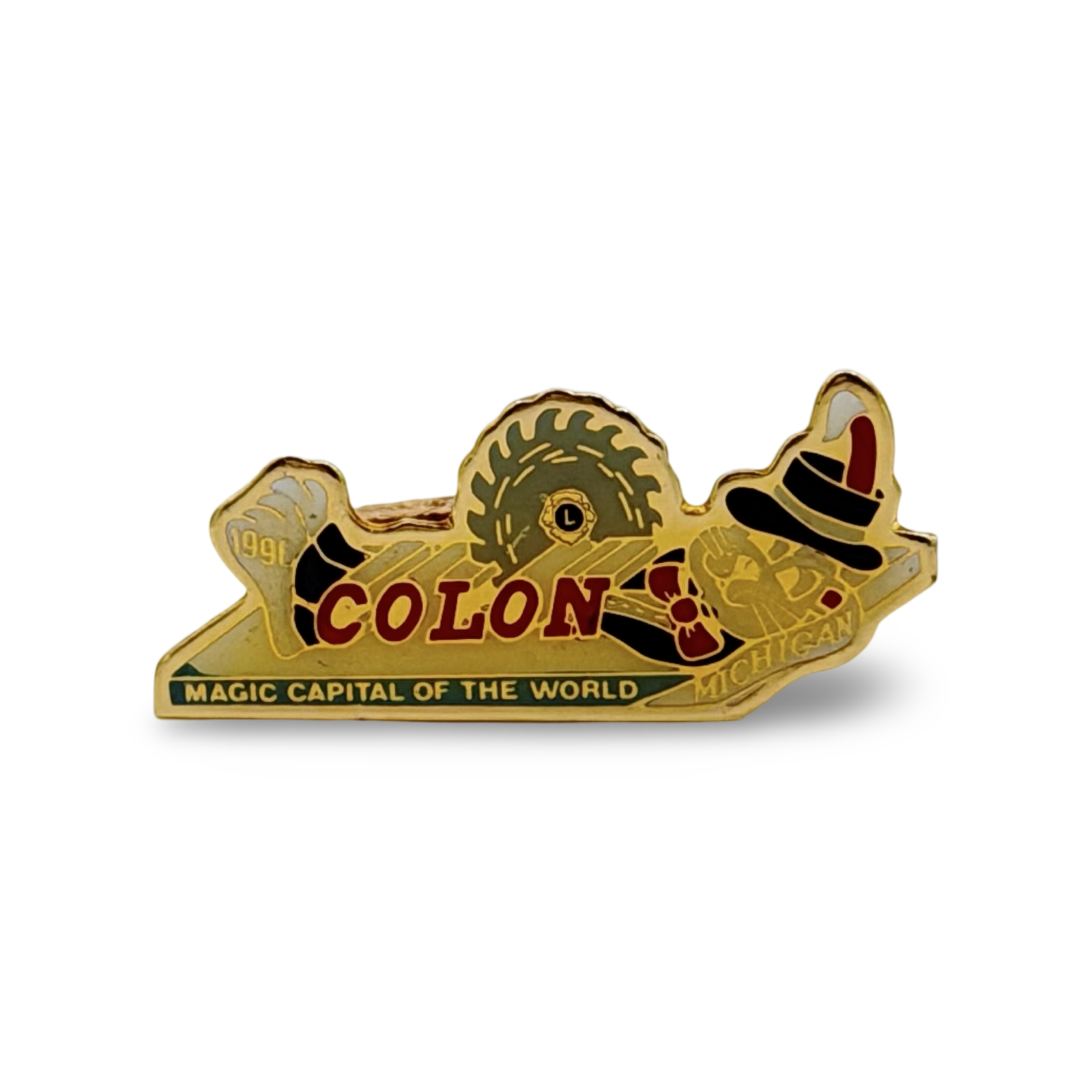Colon, Michigan “Magic Capital of the World” Lapel Pin Collection. 1987–1995.