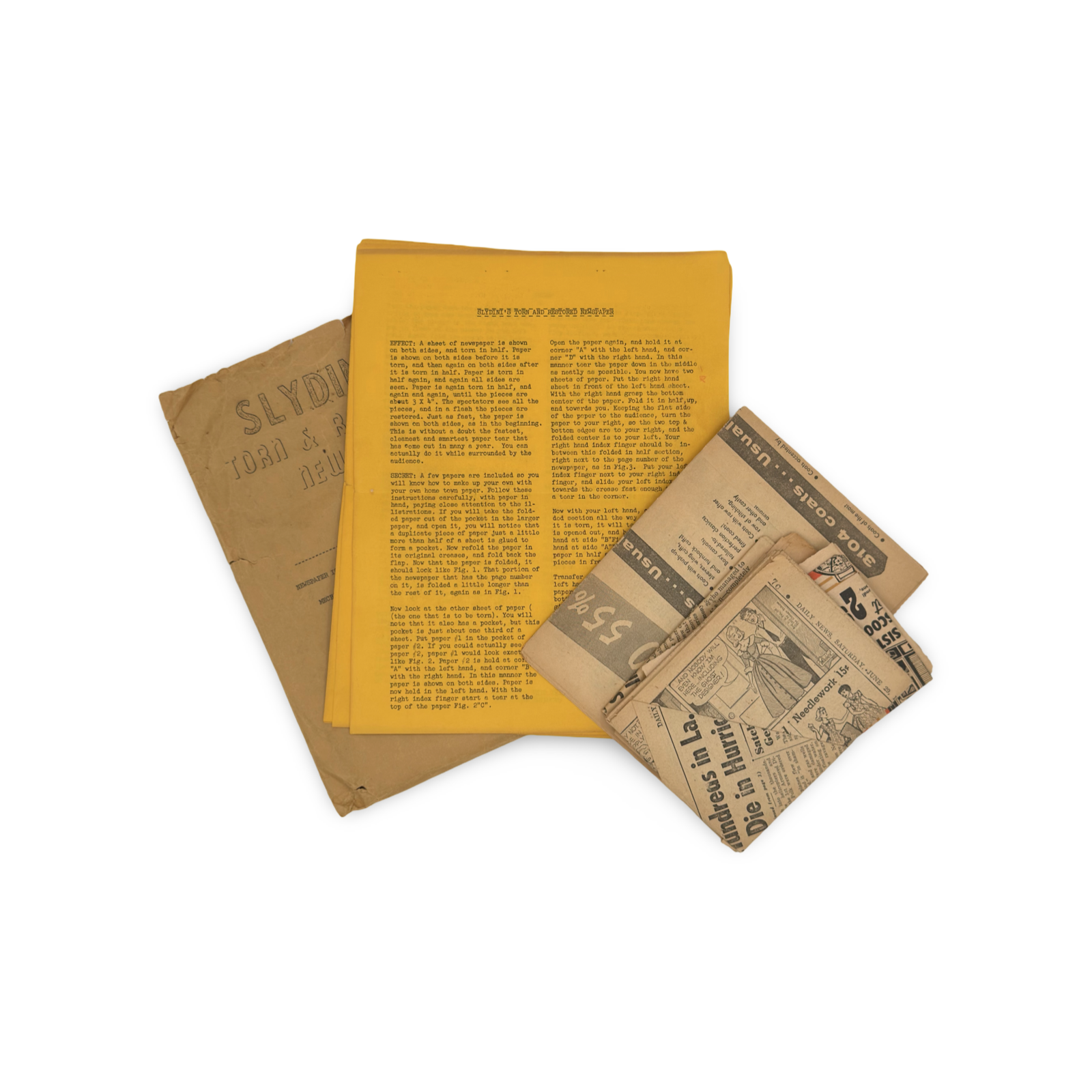 Slydini’s Torn & Restored Newspaper. Tony Slydini. ca. 1950s–60s.